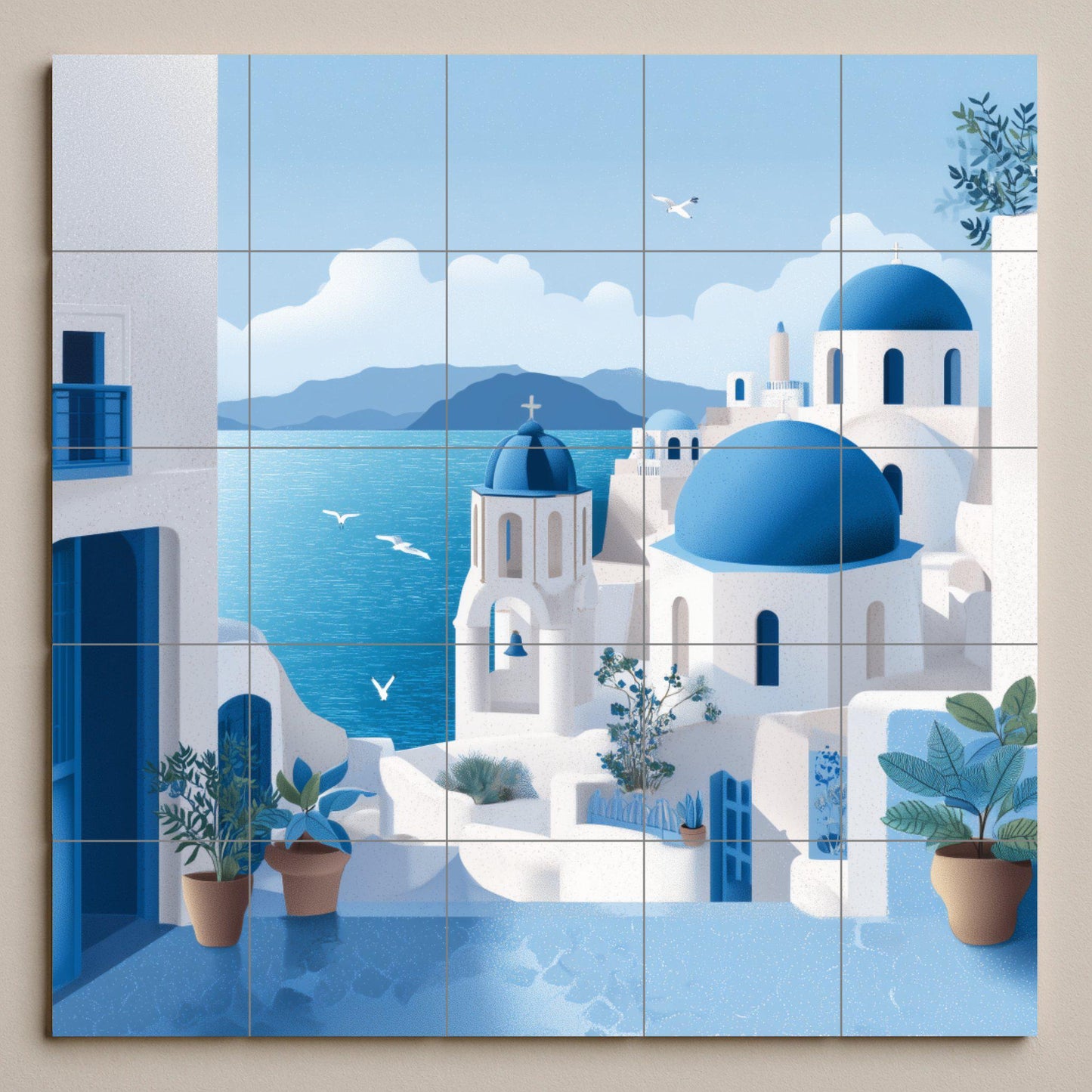 Fresque en Carrelage Village Côtier — Art Rustique de Ferme