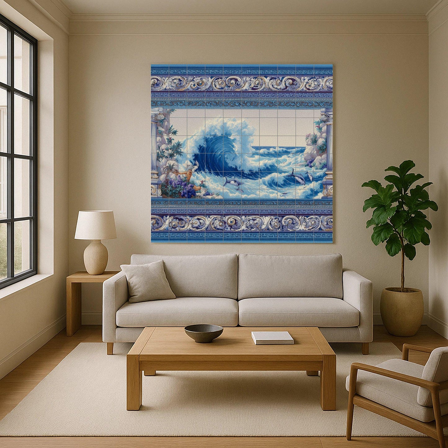 Avec Vagues du Océan — Fresque Murale en Carreaux de Céramique · Chef-d'œuvre des Beaux-Arts