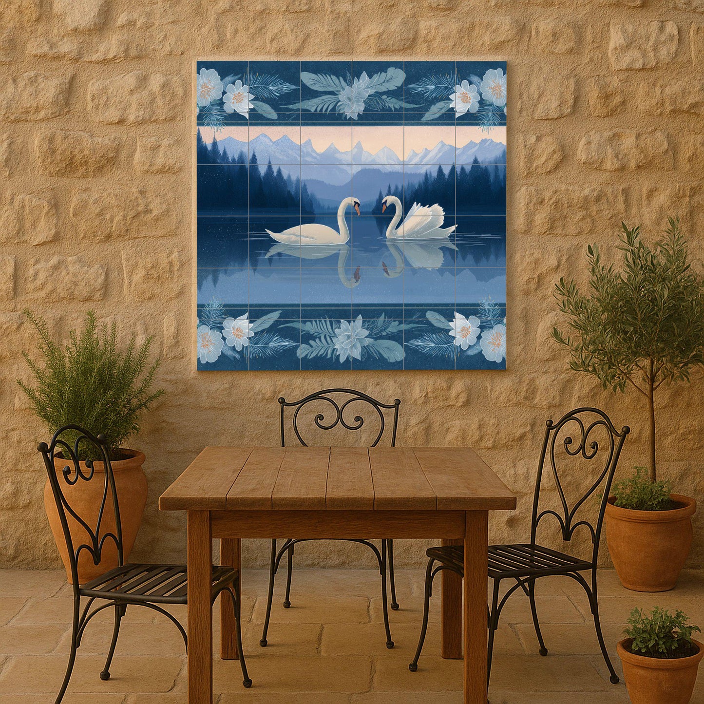 Cisnes alpinos — Flowers & Landscape Art · Ceramic Tile Mural