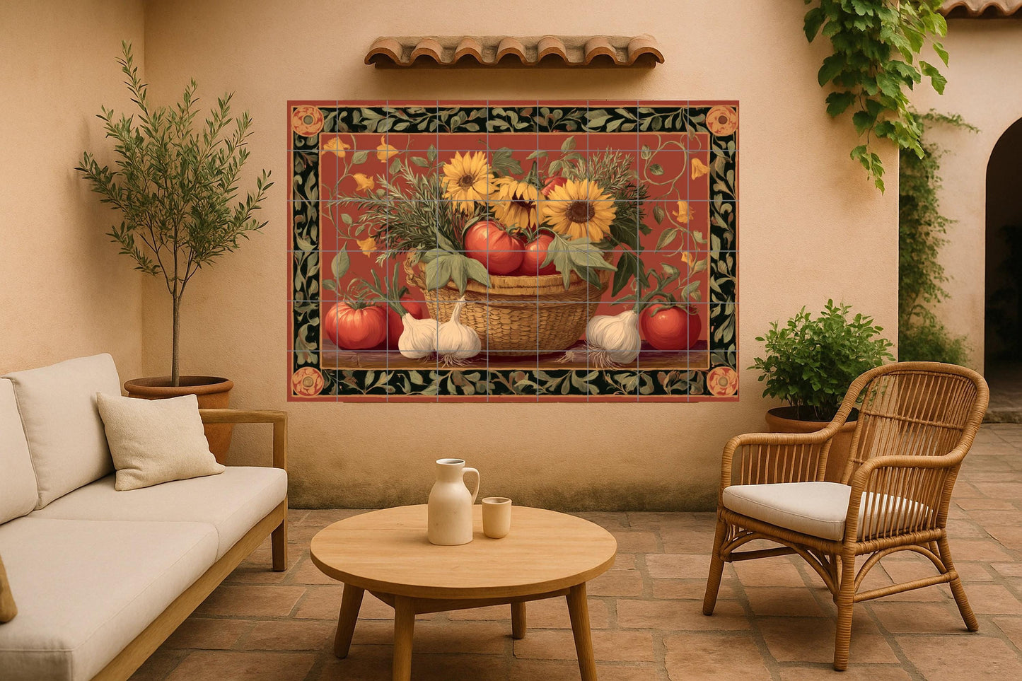 Cucina con Girasoli e Pomodori — Murale in Piastrelle di Ceramica · Paesaggio Botanico