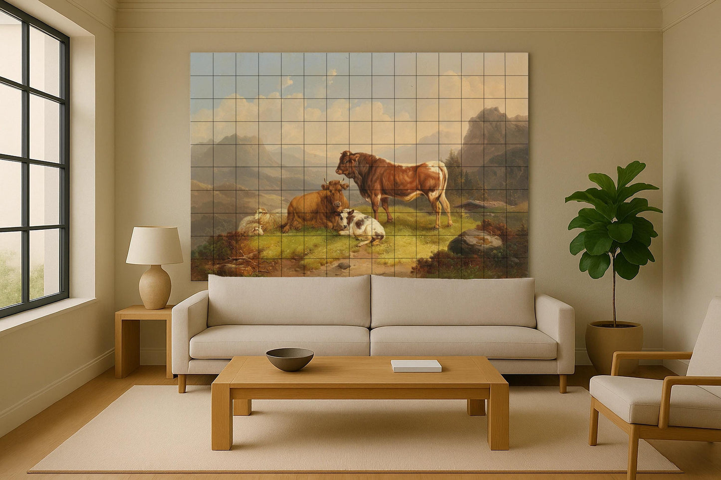 Vaca Alpine — Scène de Cuisine et Campagne, Art Mural en Céramique