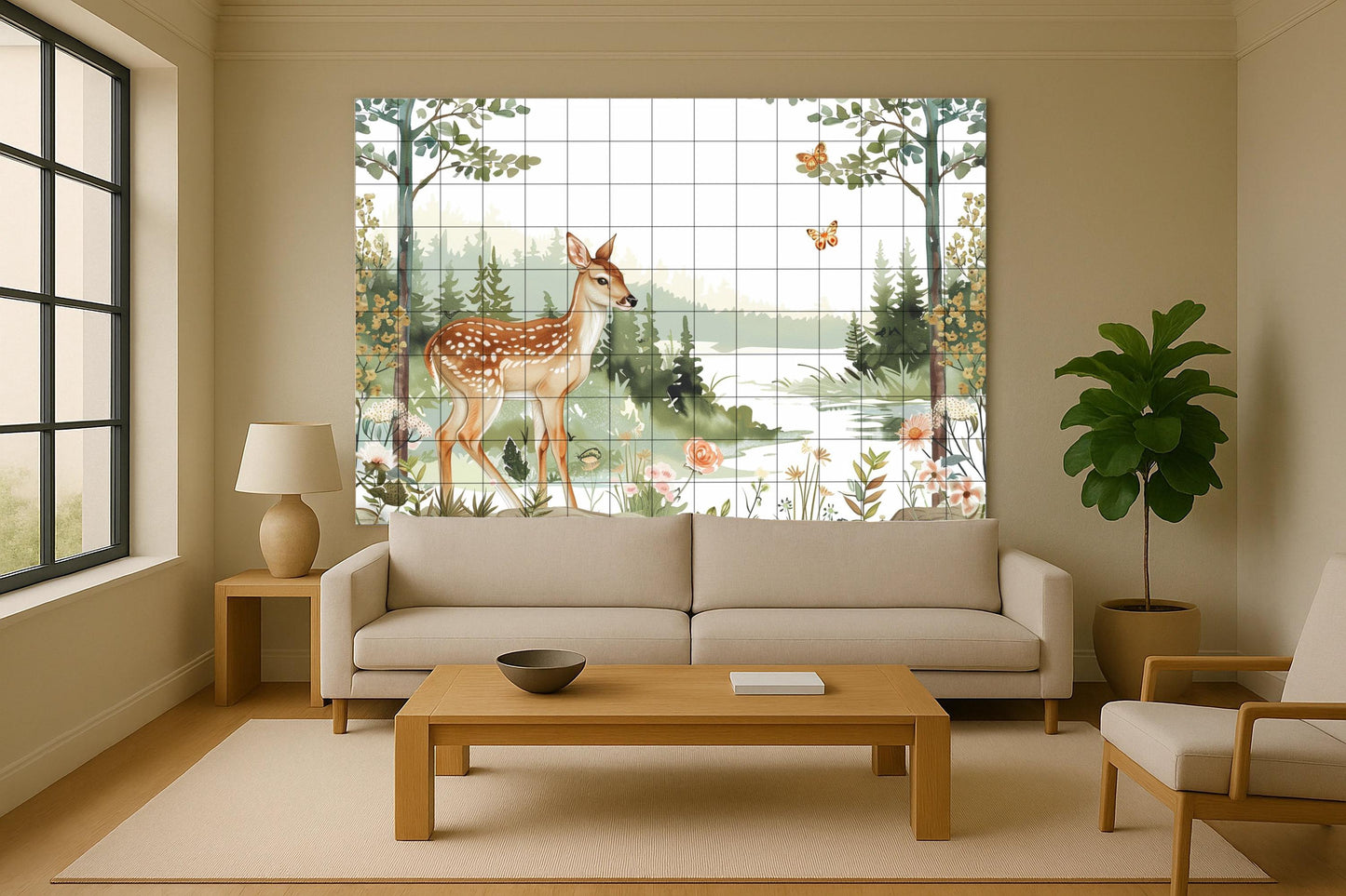 Cerf en le Forêt · Fresque Céramique — Art Mural Nature