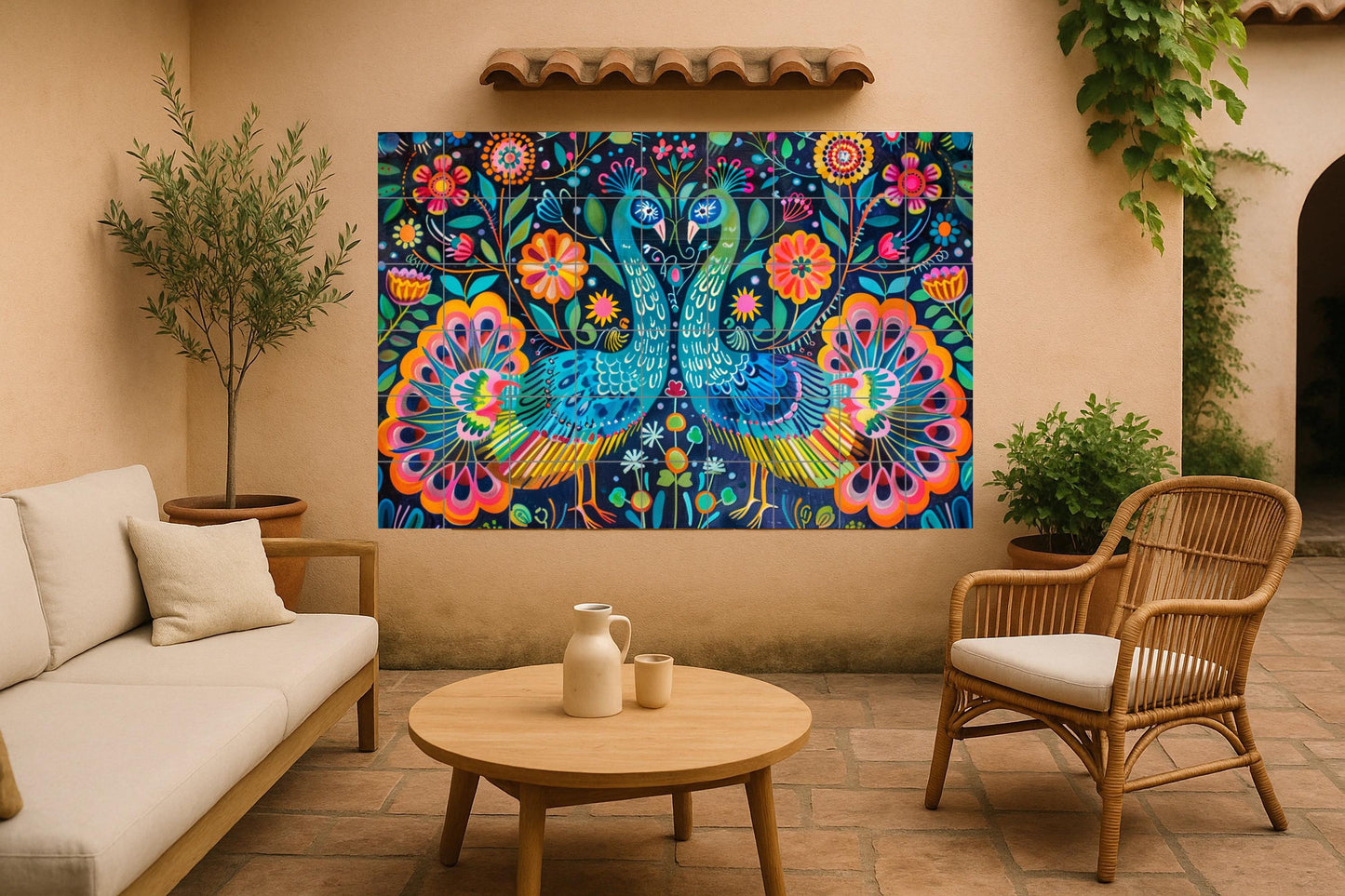Murale in Piastrelle Pavone otomí — Decoro Giardino e Natura