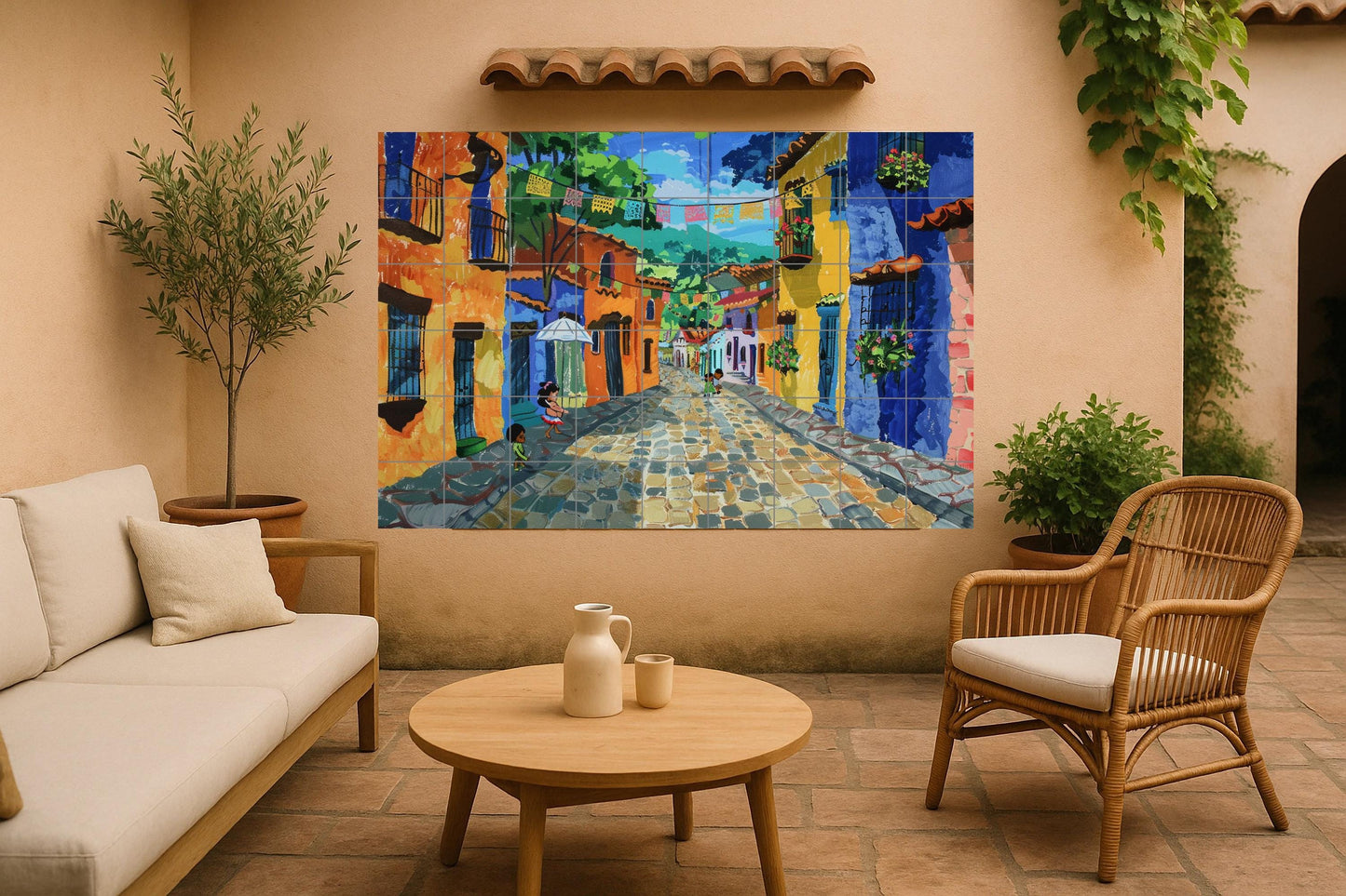 Mural de azulejos callejeros mexicanos