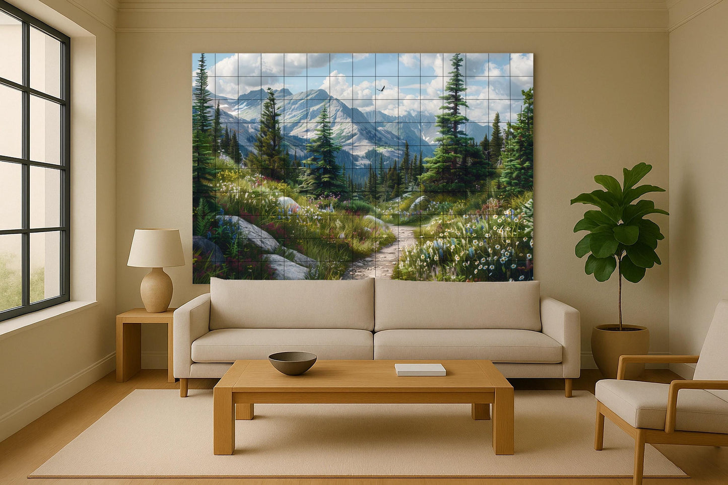 Con flores silvestres alpinas — Paesaggio Botanico, Arte da Parete in Ceramica