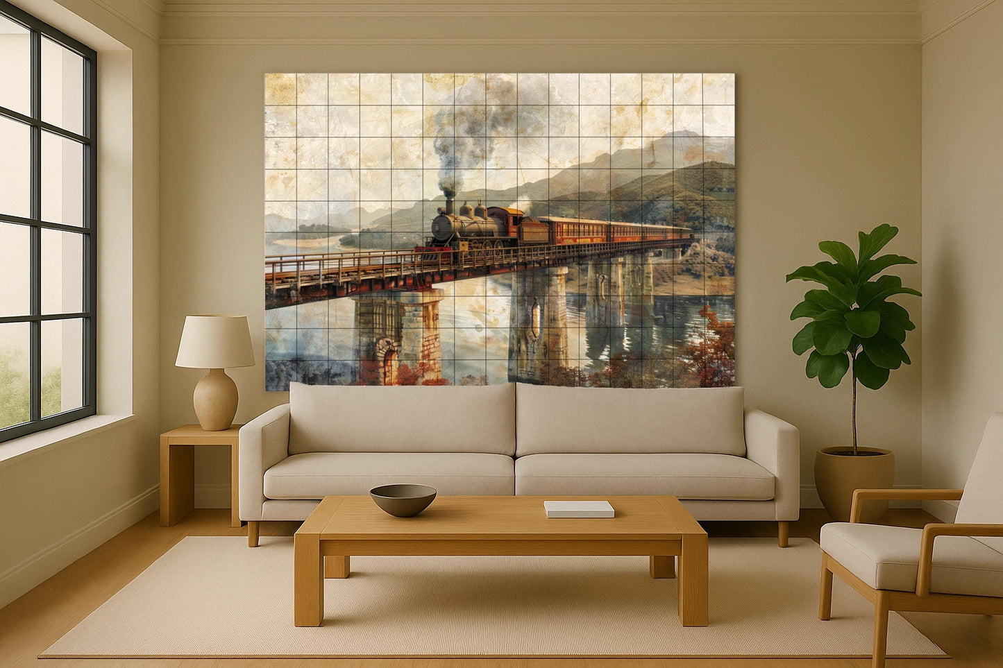 Ceramic Tile Mural: Tren of Steamboat — Garden & Scenery Décor