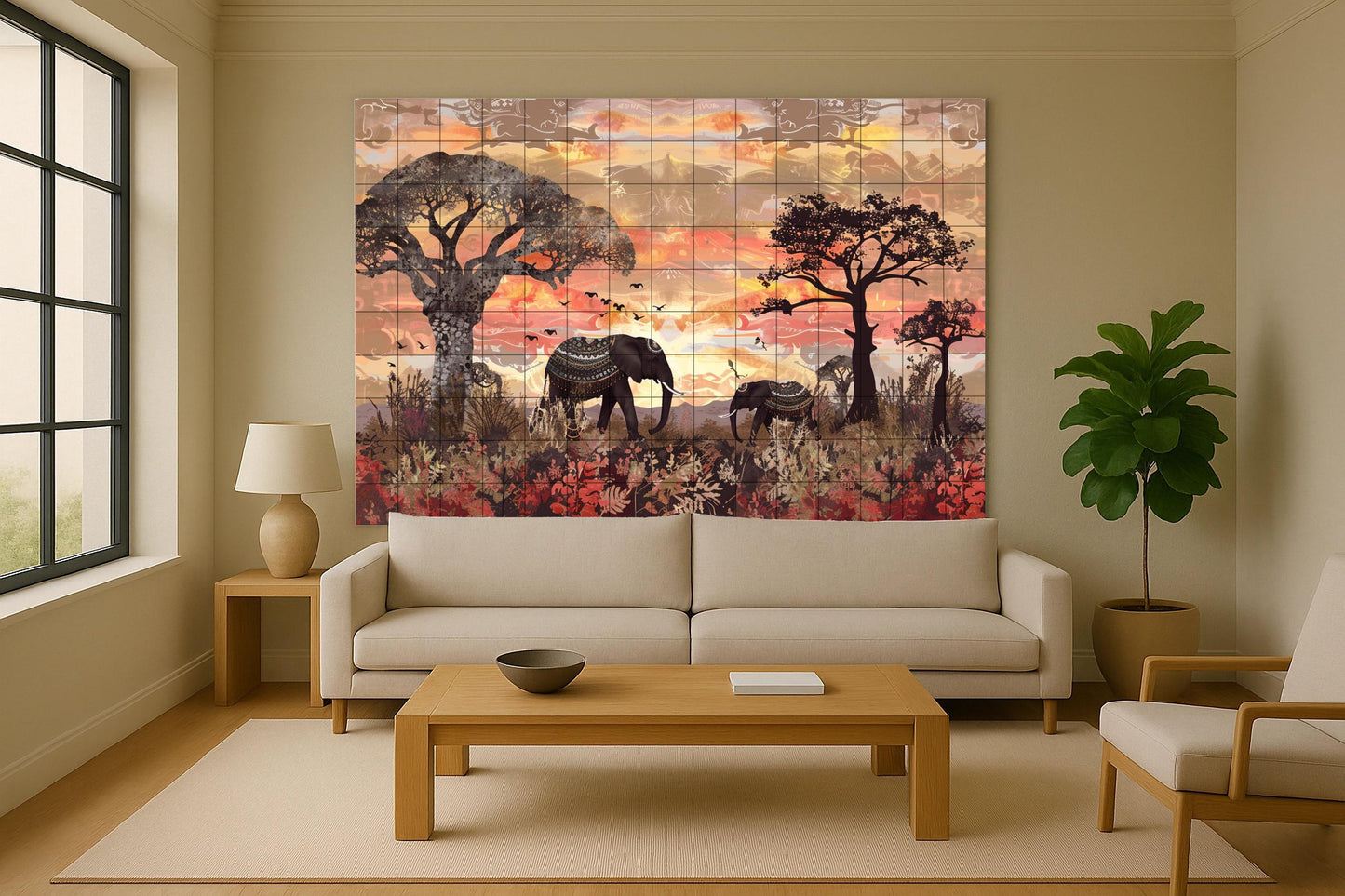 Elefante Sacred — Ancient Legend Décor · Ceramic Tile Mural