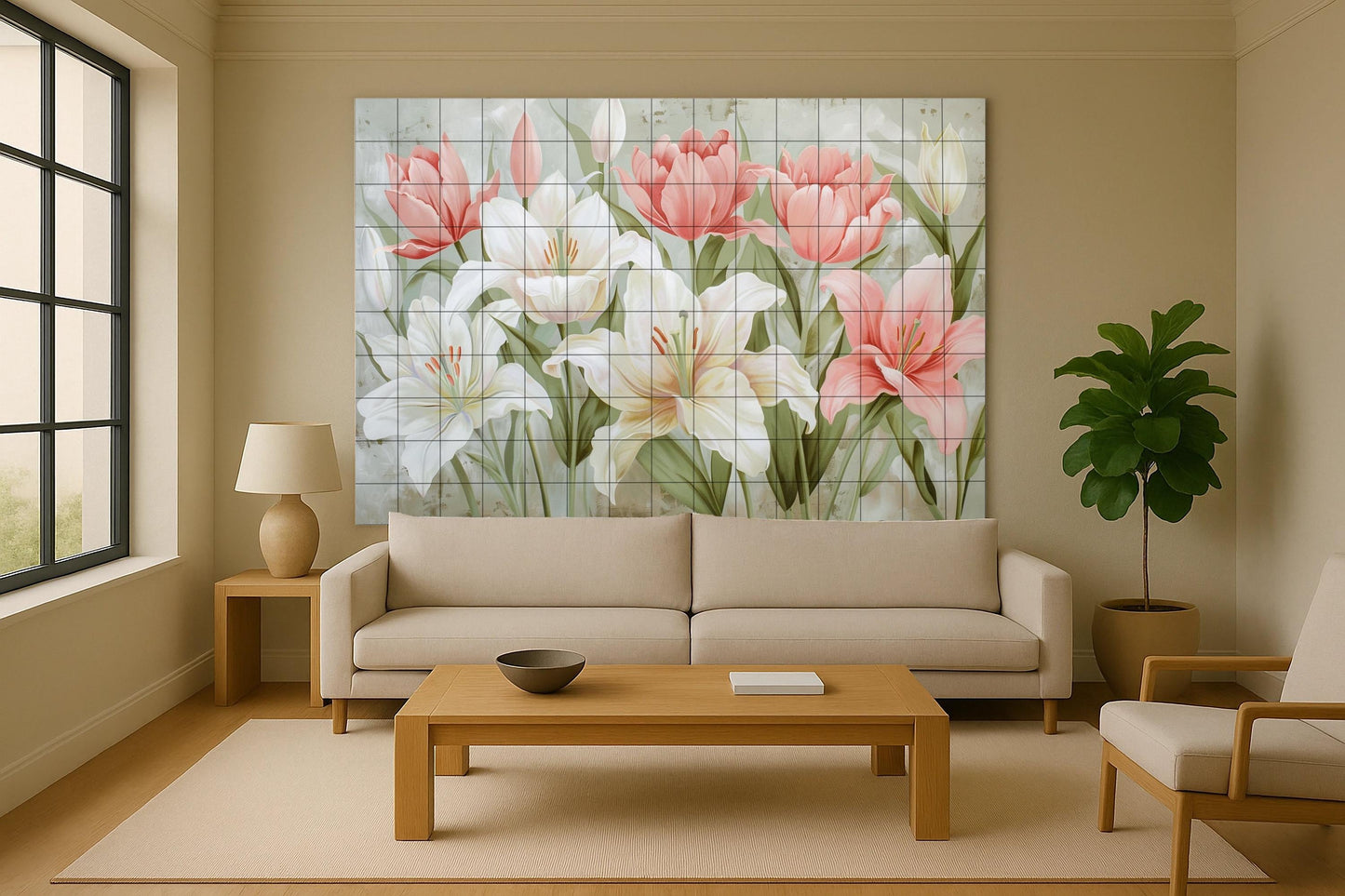 Floral Hanakotoba — Fresque Murale en Carreaux de Céramique · Paysage Botanique