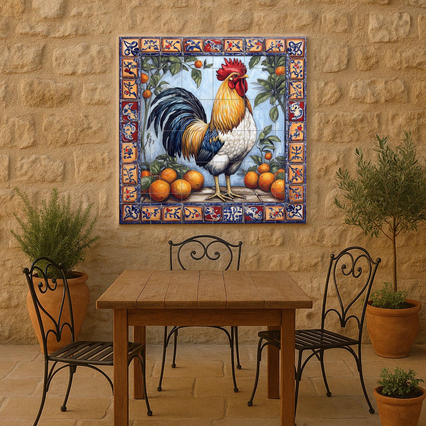 Gallo Mediterraneo · Murale Ceramico — Cucina di Campagna