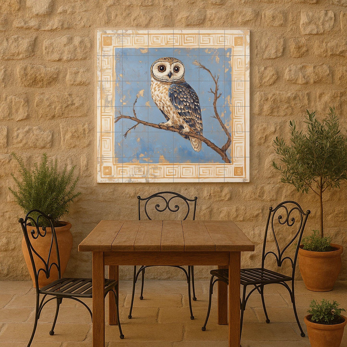 Eule ateniense · Keramik-Wandbild — Vogel- & Tier-Wandbild