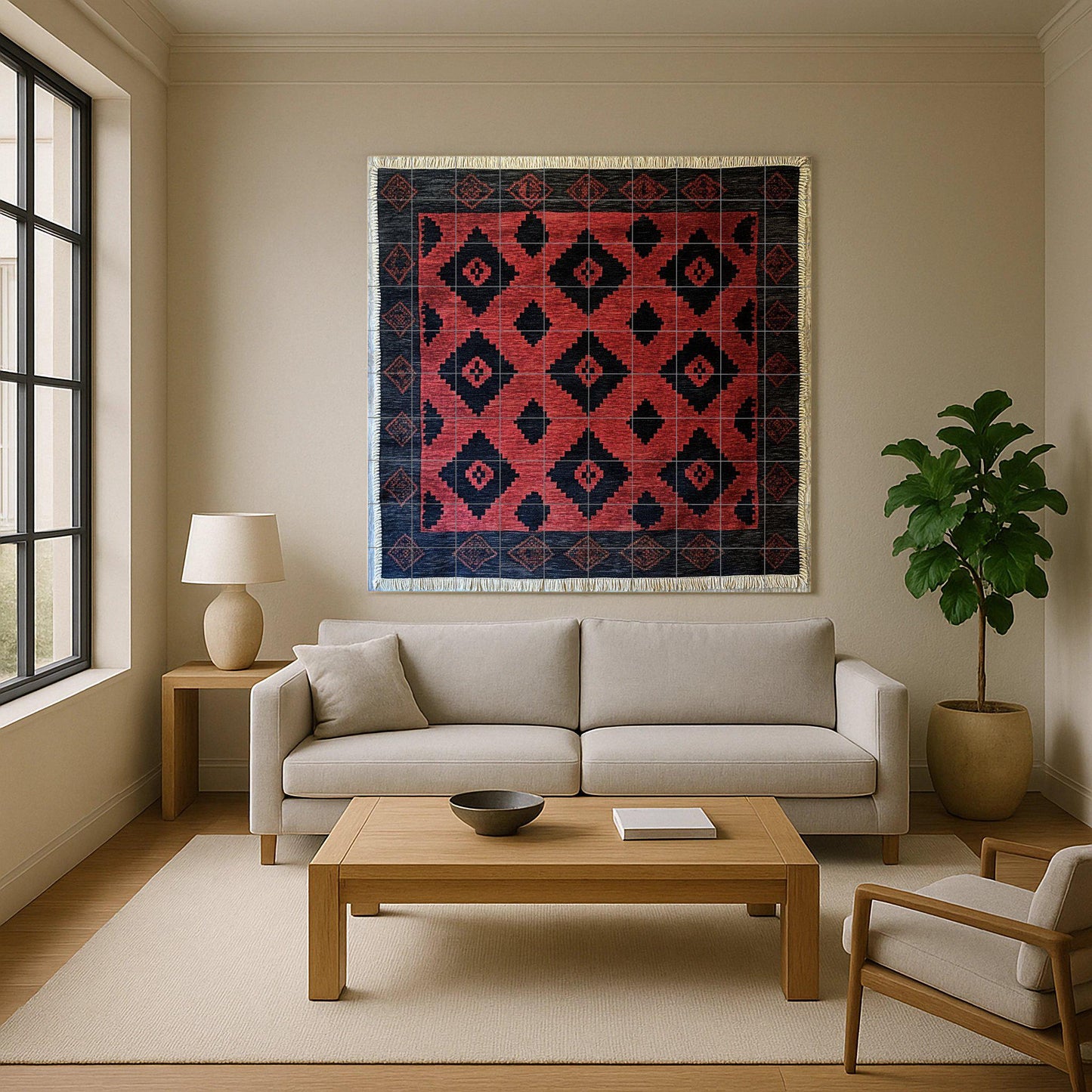 Mural cerámico de poncho gaucho argentino con motivos de diamantes…