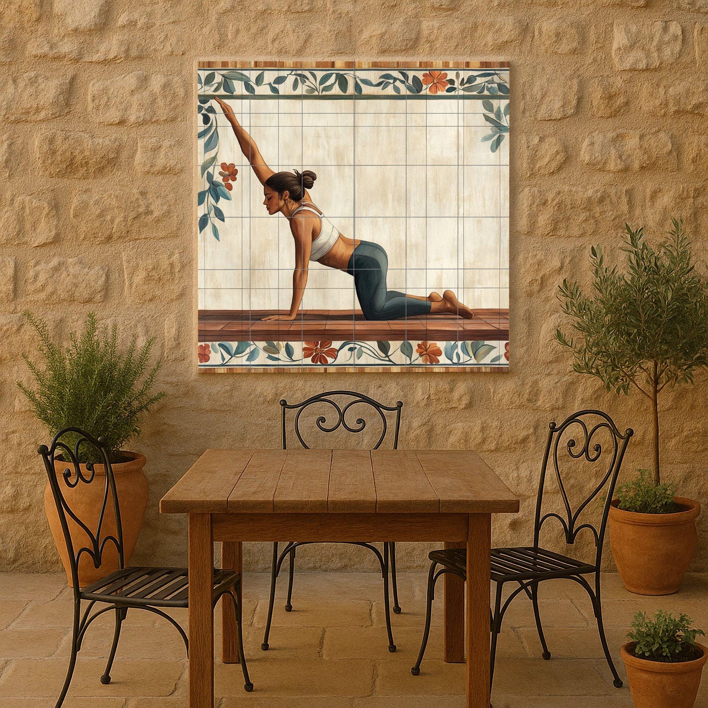 Ceramic Tile Mural: Yoga — Folk-Art Décor