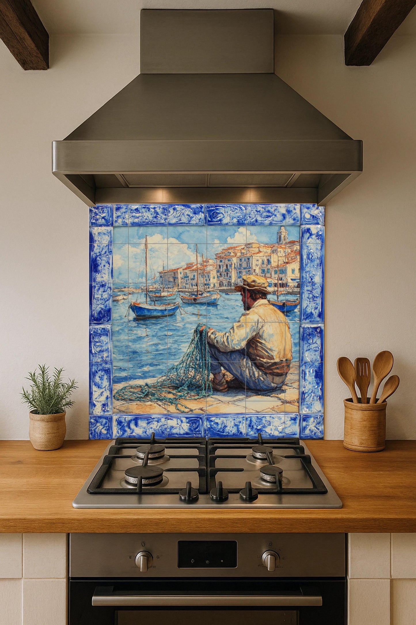 Pesca costera in Cerdeña · Murale Ceramico — Decoro Nautico