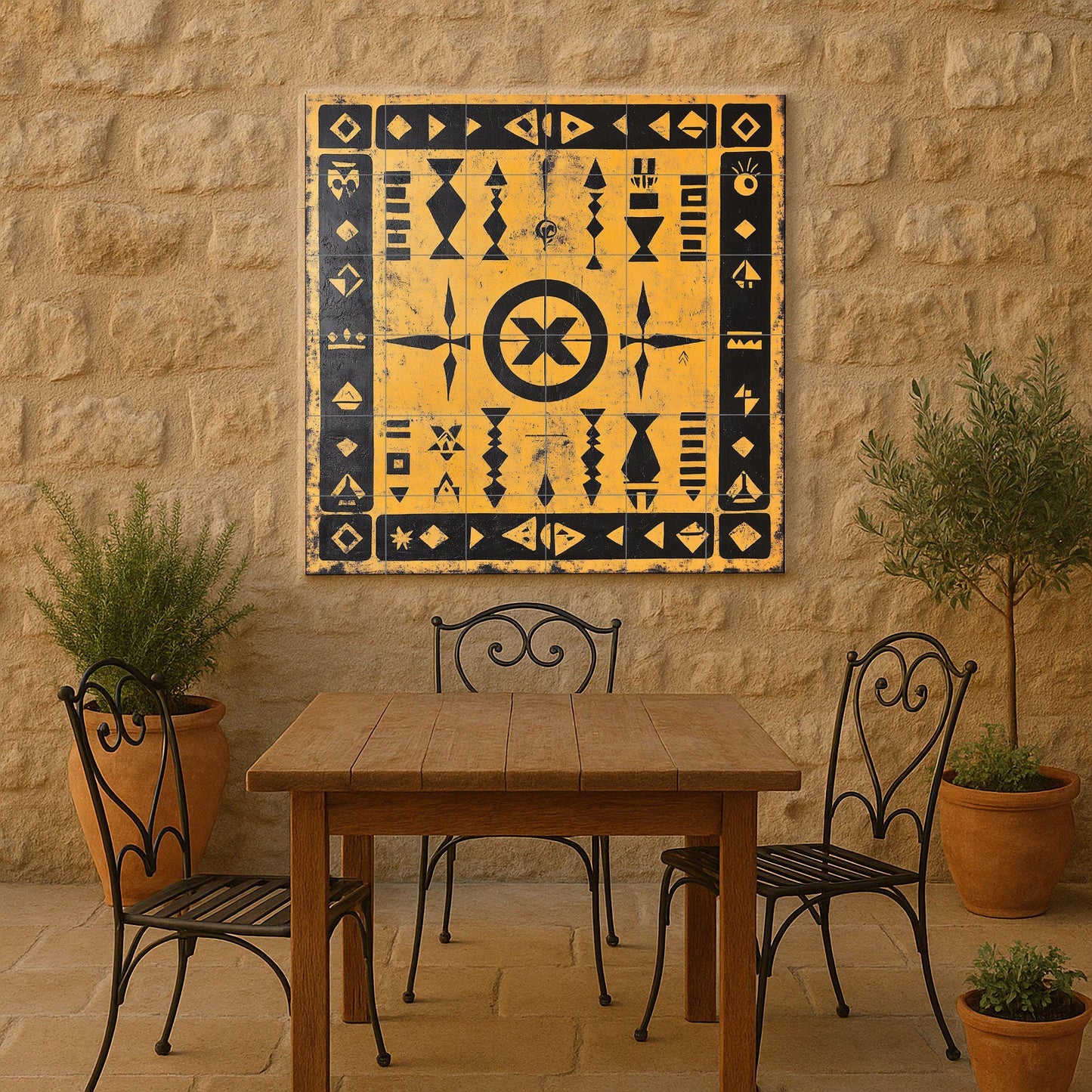 Geometric in Black and ocre — Folk-Art Décor · Ceramic Tile Mural
