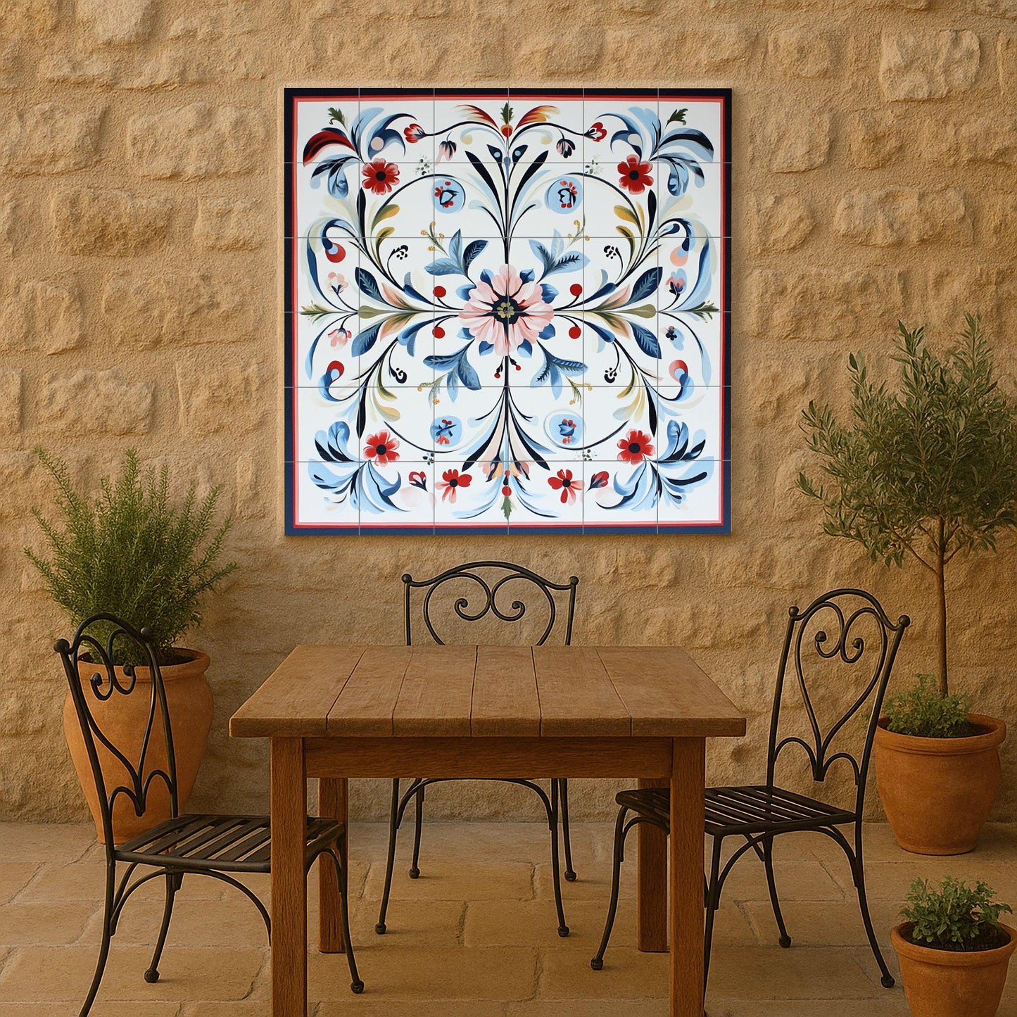 Noruego Rosemaling · Keramik-Wandbild — Mythologische Szene