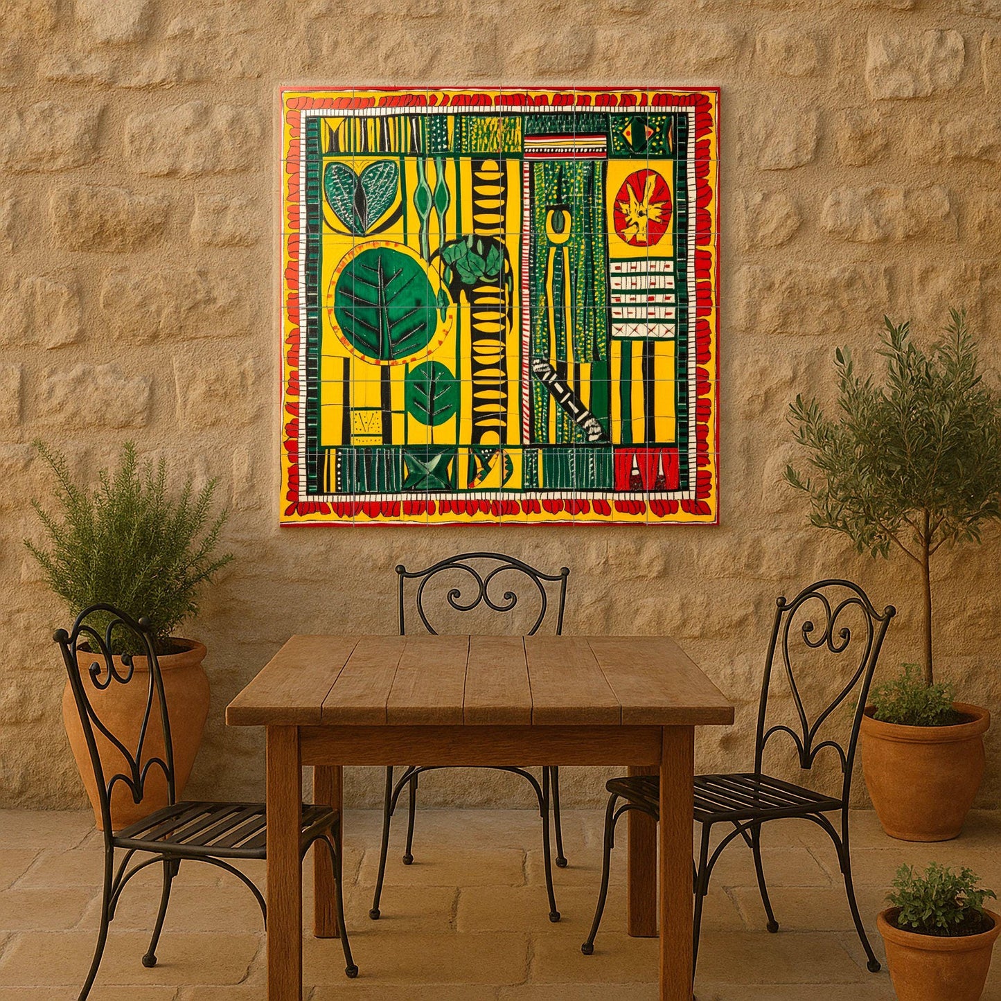 Tela de cera senegalesa — Fresque à Motifs Décoratifs, Art Mural en Céramique