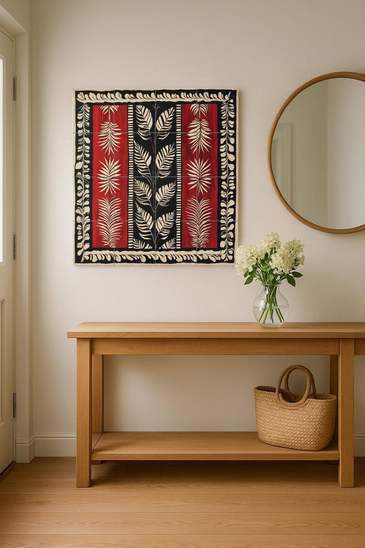Fliesenbild Textil granate von Surinam — Ornamentales Wandpaneel