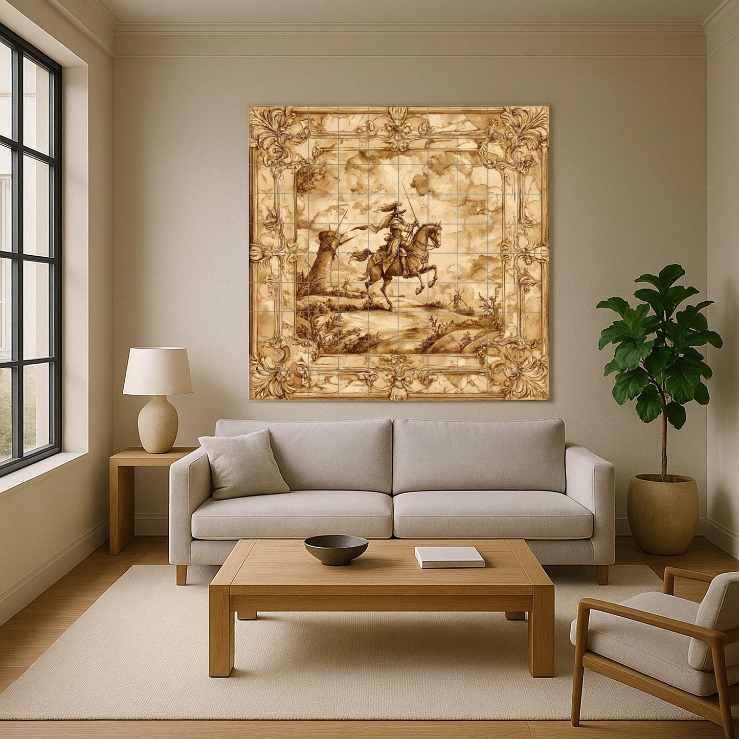 Fresque en Carrelage Sepia de Don Quijote — Fleurs et Paysages