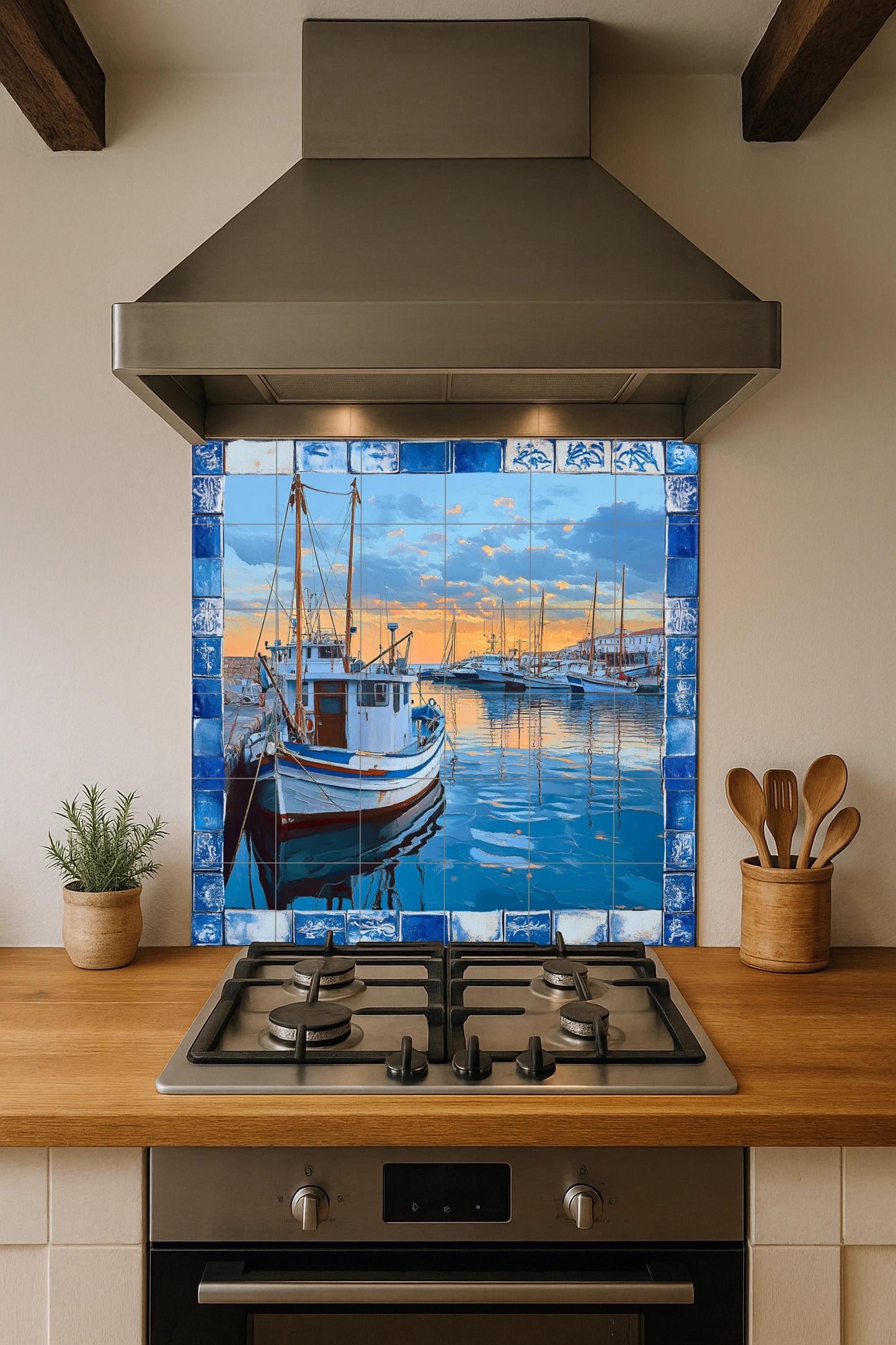 Port pesquero de la Côte Brava — Fresque Murale en Carreaux de Céramique · Décor Mural Nautique