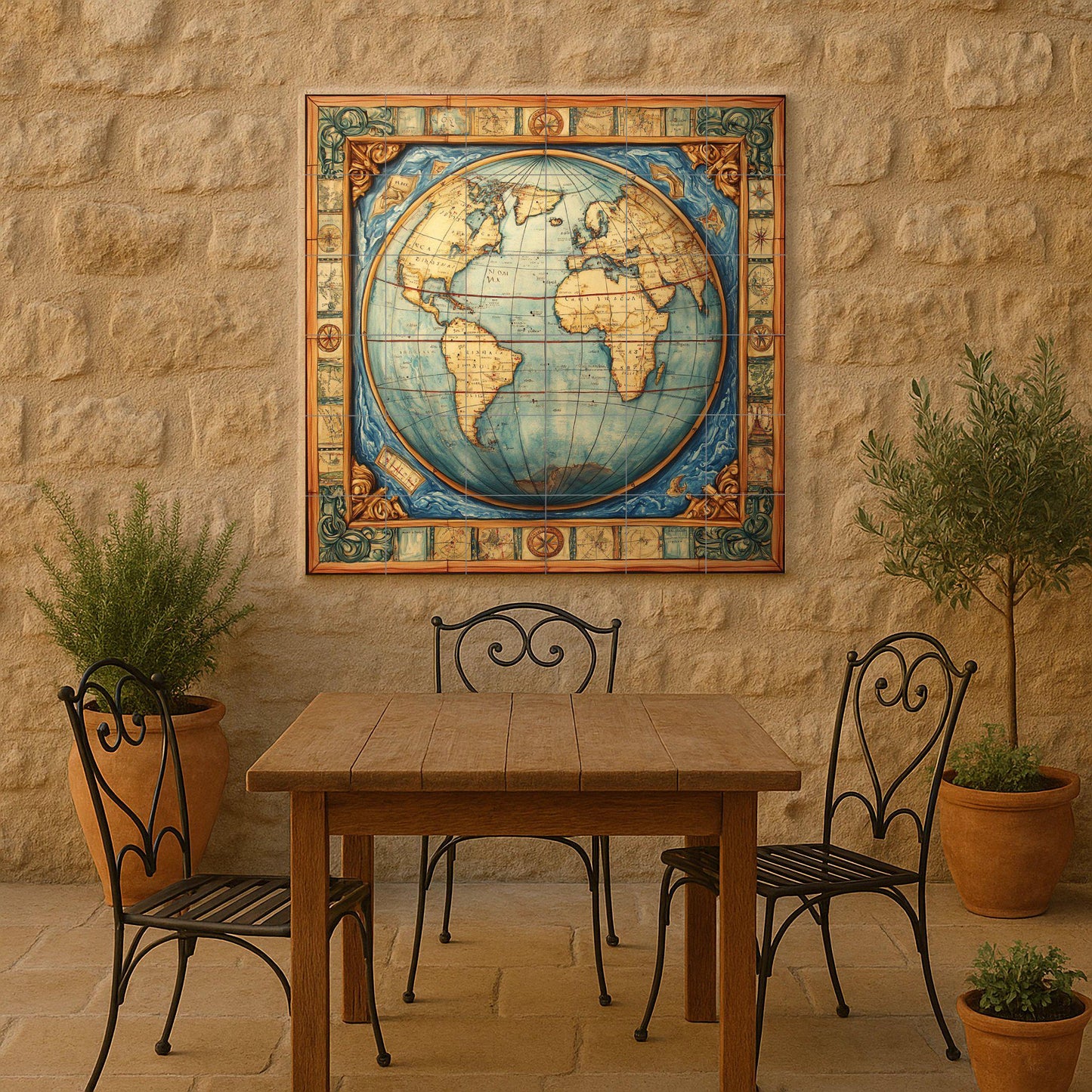 Ceramic Tile Mural: Mapamundi — Folk & Ornamental Art