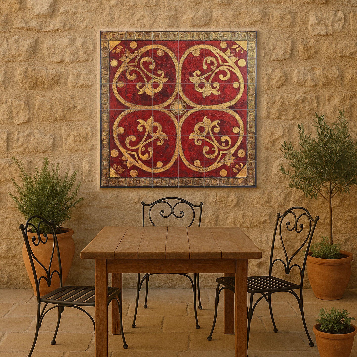 Bizantino balcánico — Murale in Piastrelle di Ceramica · Decoro d'Arte Popolare