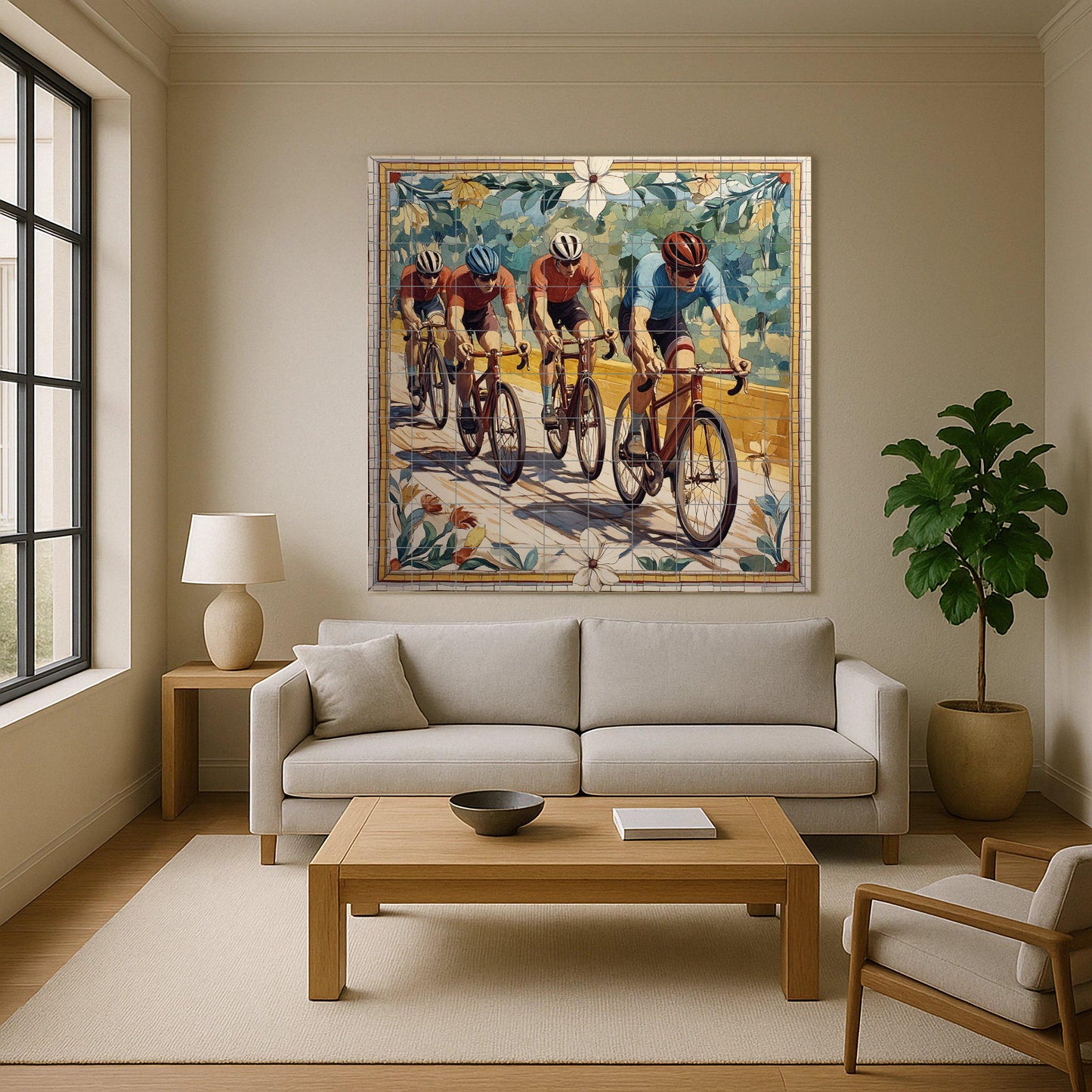 Mural cerámico de un equipo ciclista