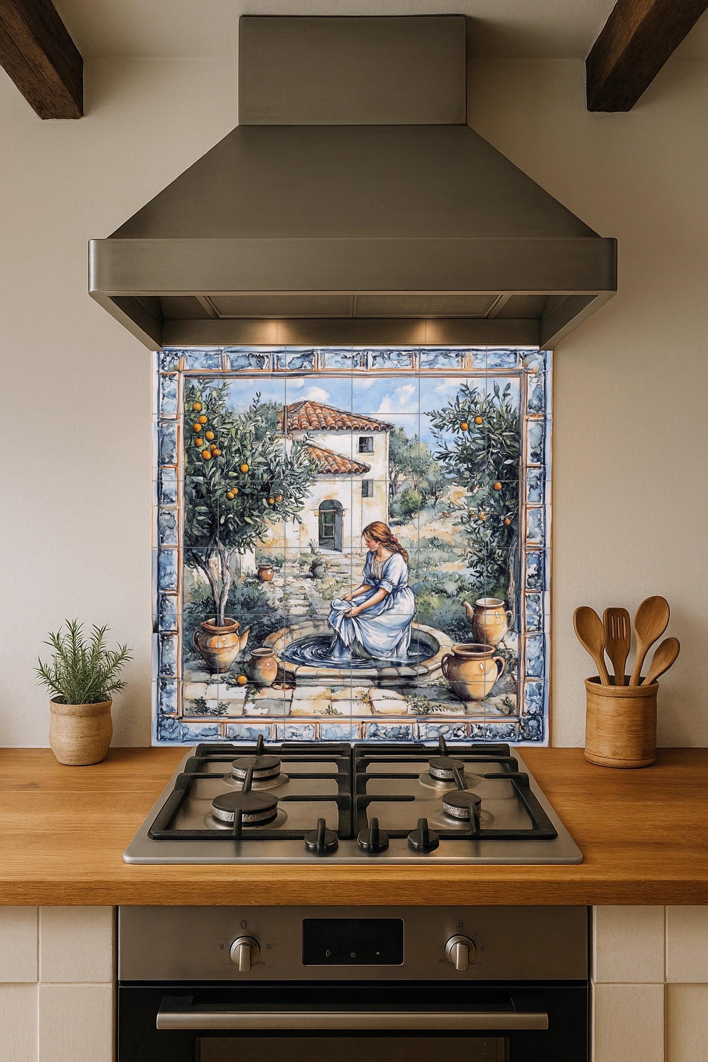 Courtyard Mediterranean — Kitchen & Country Scene · Ceramic Tile Mural