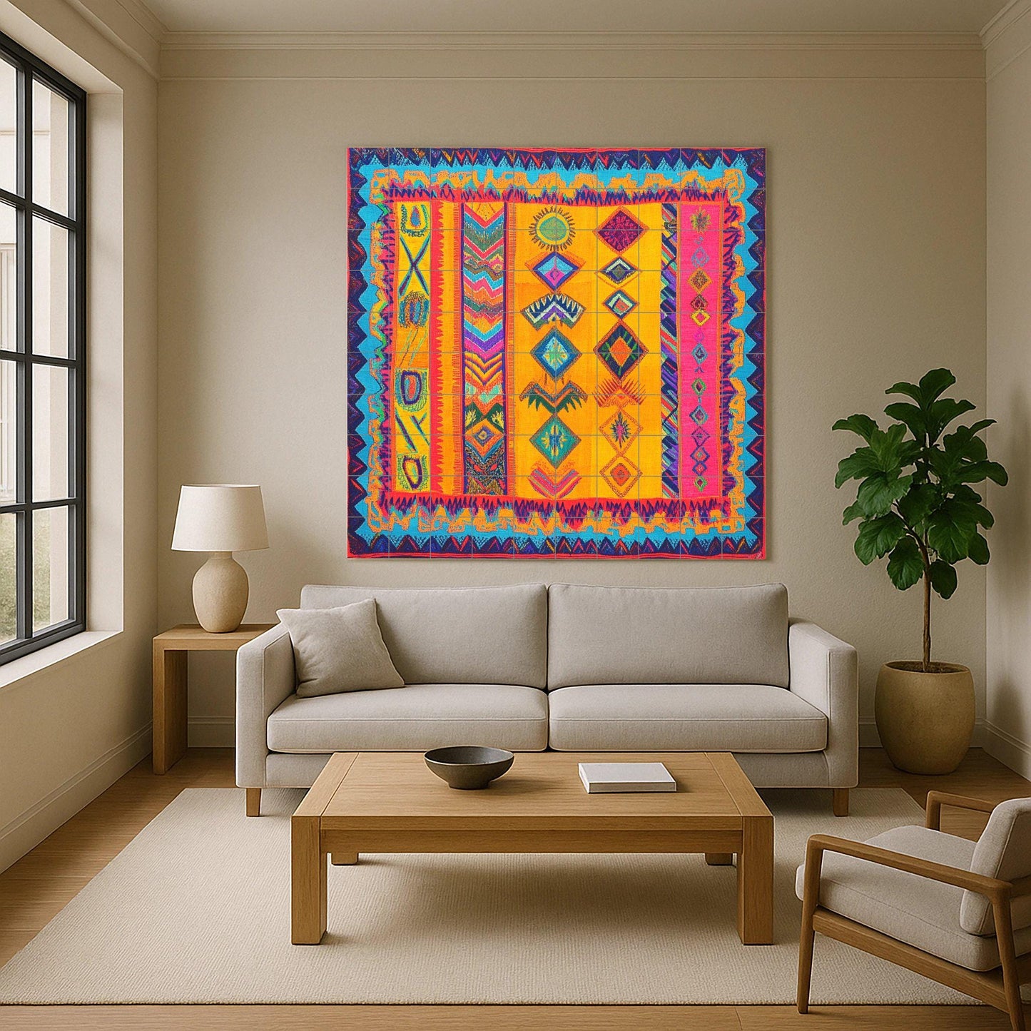 Textil Wayuu — Fresque Murale en Carreaux de Céramique · Panneau Mural Ornemental
