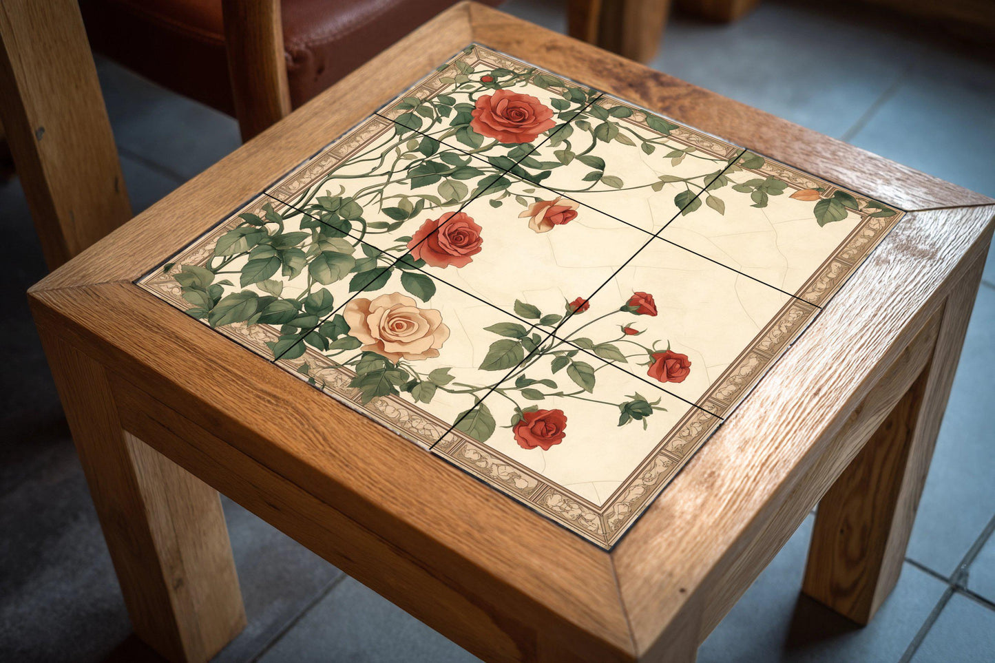 Ceramic Tile Mural: Rosas románticas, diseño botánico floral vi — Botanical Landscape