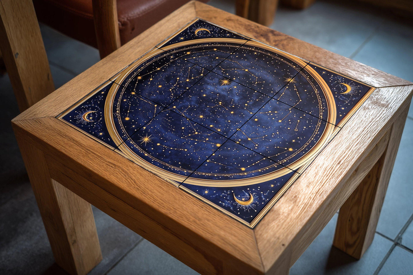 Fliesenbild Con mapa estelar celestial con constelaciones y lu — Mythologische Wandkunst