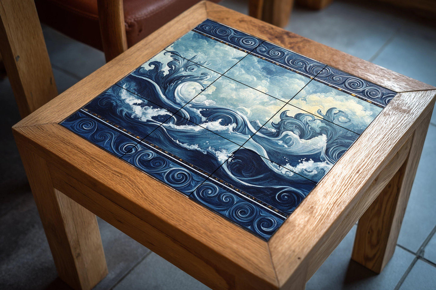 Mural de pared de cerámica con olas del océano y diseño de nubes y…