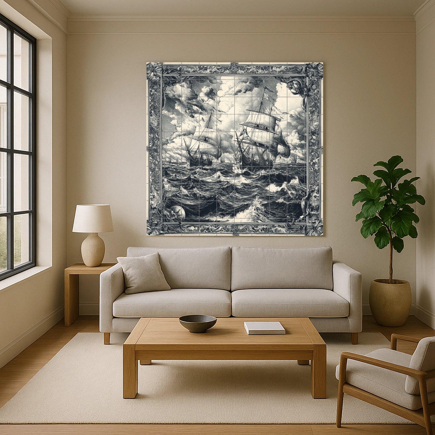Velero Nautical with Waves tempestuosas, Art · Ceramic Wall Mural — Maritime Tile Art
