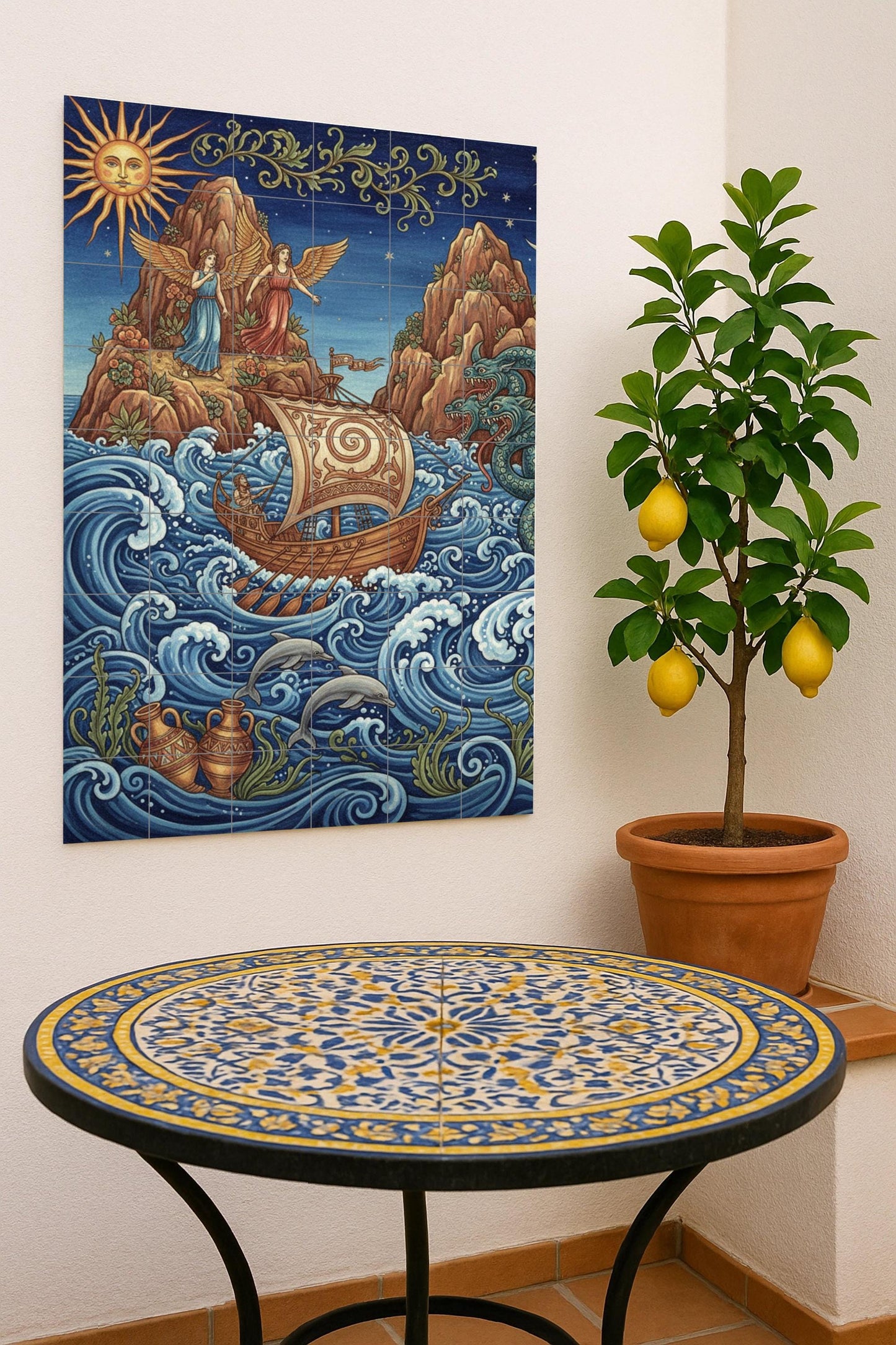 Cerámica di Ulisse e le Sirene — Murale in Piastrelle di Ceramica · Murale di Monumenti