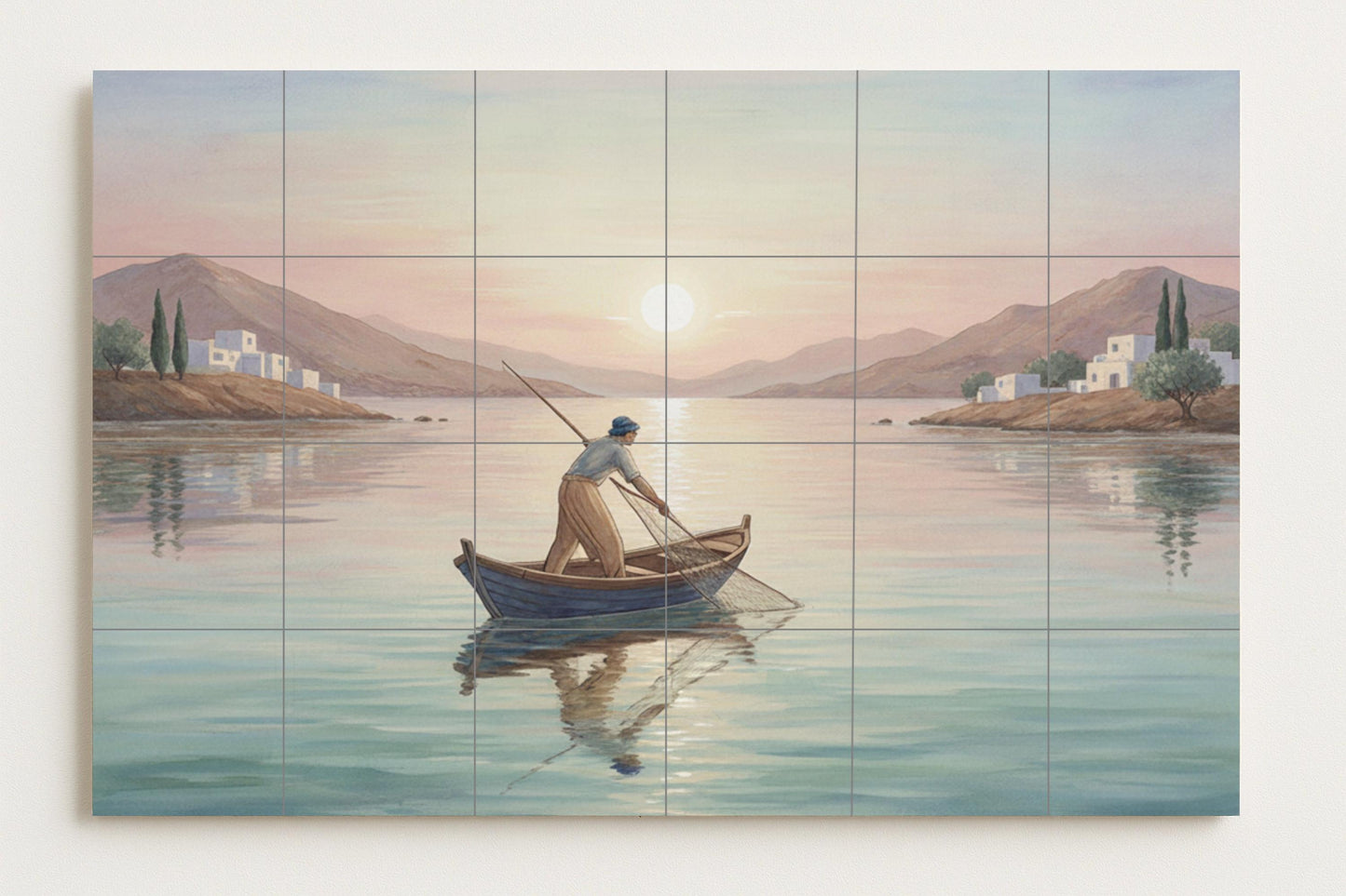 Pescador at the Sunrise · Ceramic Wall Mural — Seaside Scene