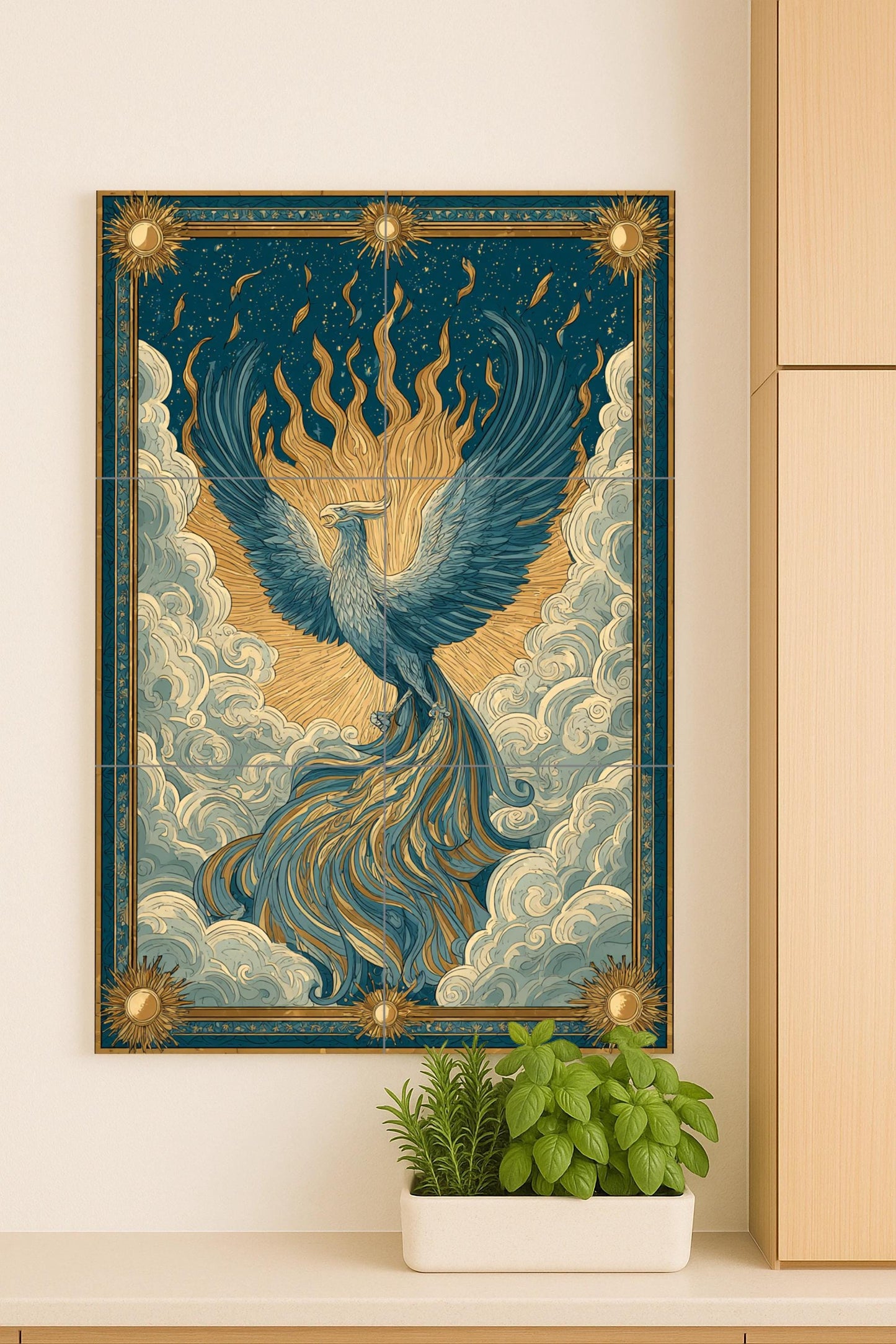 Phönix in Ascenso · Keramik-Wandbild — Mythologische Wandkunst