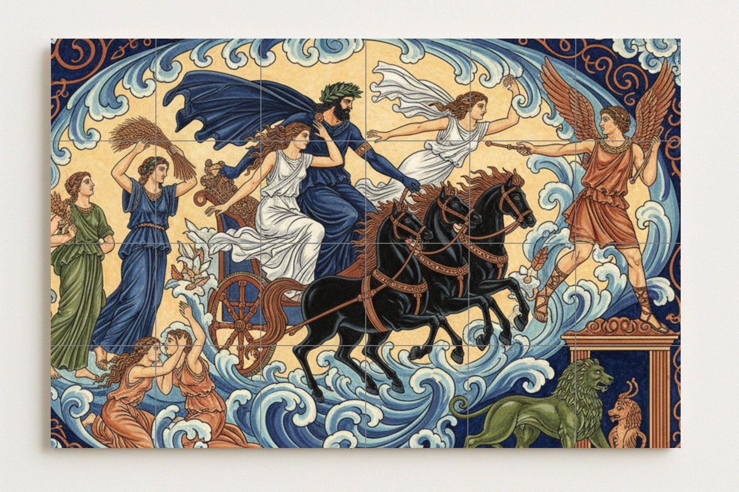 Carro de Poséidon — Fresque Murale en Carreaux de Céramique · Légendes et Épopées