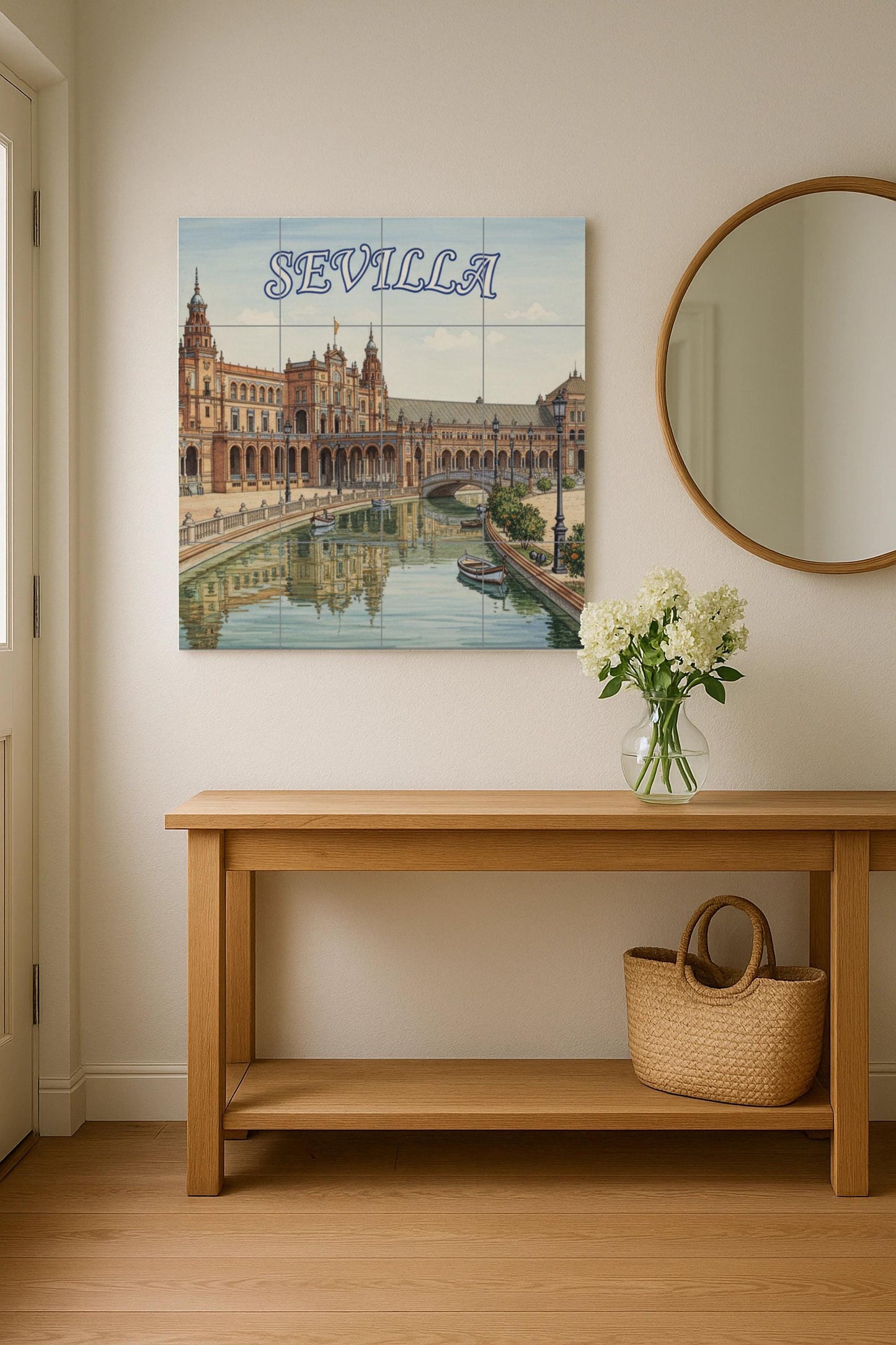 Mural de pared de cerámica de la Plaza de España de Sevilla