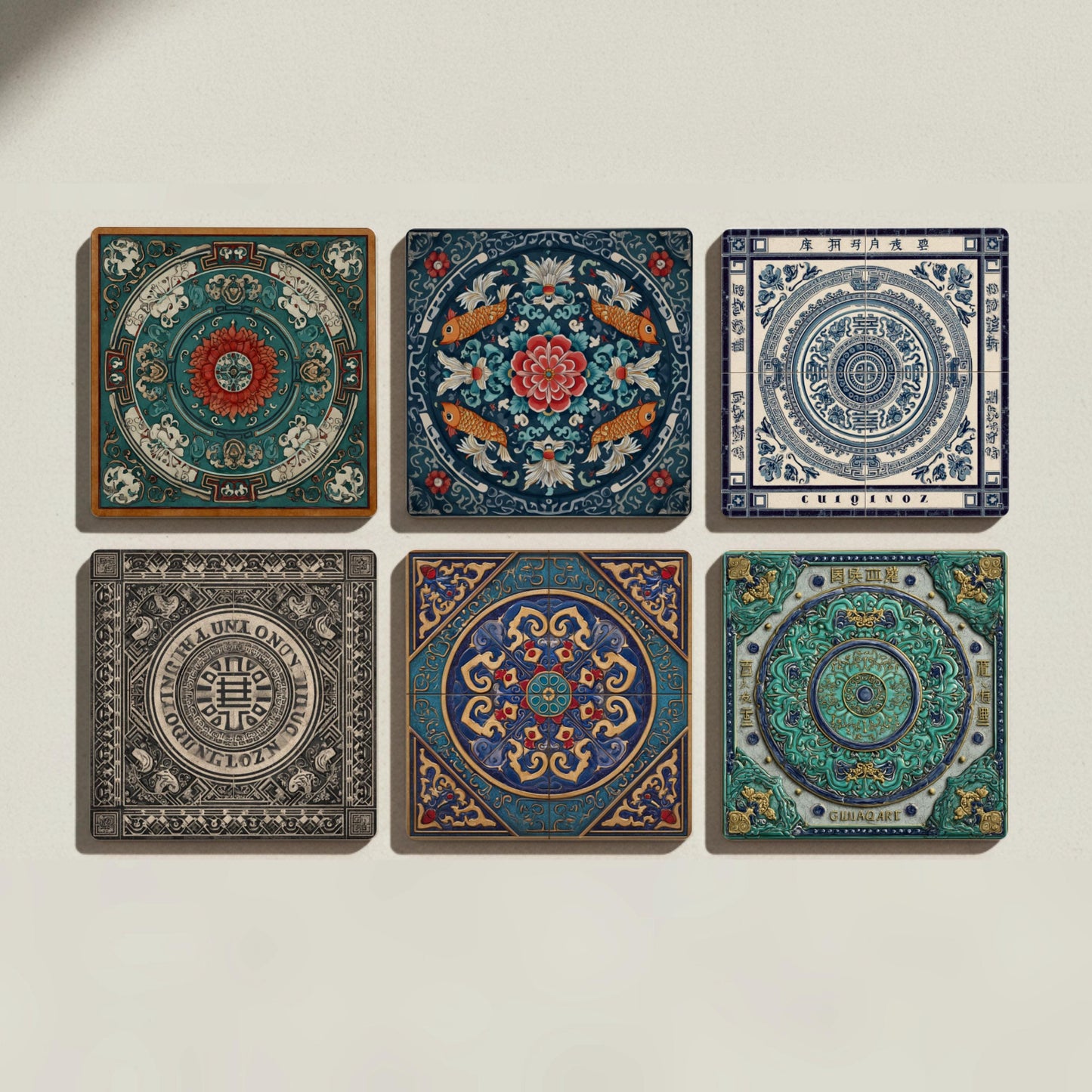 Ceramic Coasters Dinastía Qing — Geometric & Deco