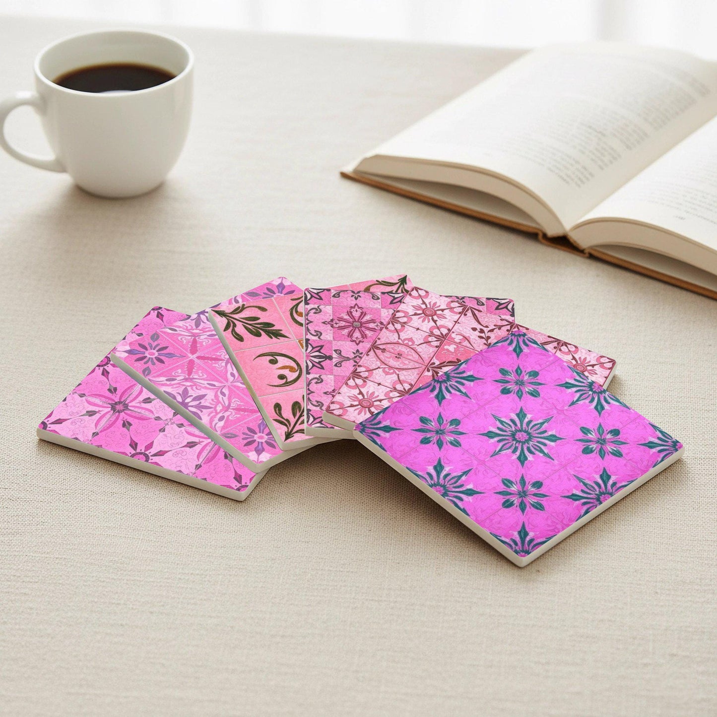 Posavasos Vintage de azulejos rosas