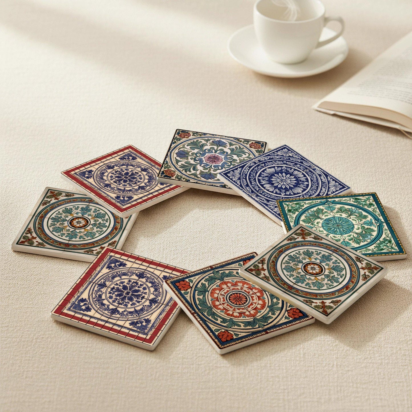 Azulejos victorianos — Ceramic Coaster Set · Modern Pattern Coasters