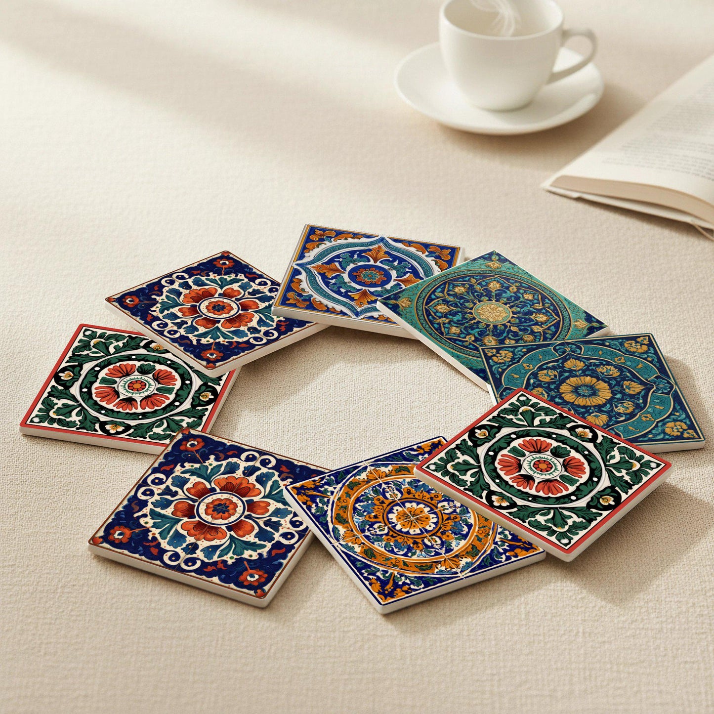Sottobicchieri Mexican Talavera Ceramica Coaster Set — Decoro Botanico da Tavola