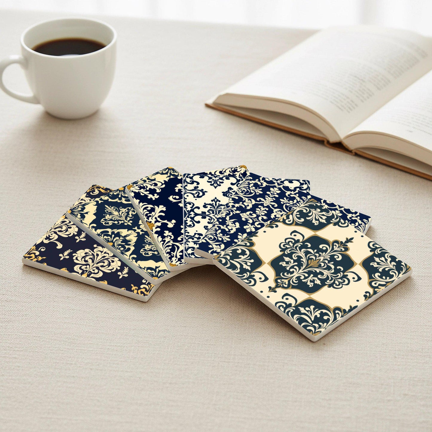 Damasco azul marino - Decoración de mesa barroca victoriana · Sottobicchieri con Sughero — Set da Tavola per Amanti del Design