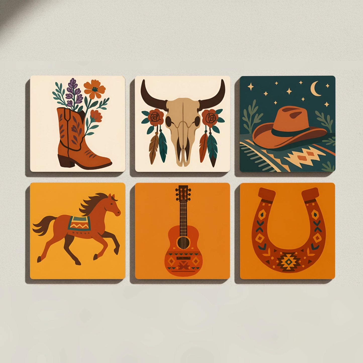 Style western · Coaster Set with Cork — Fine-Art Drinkware Décor