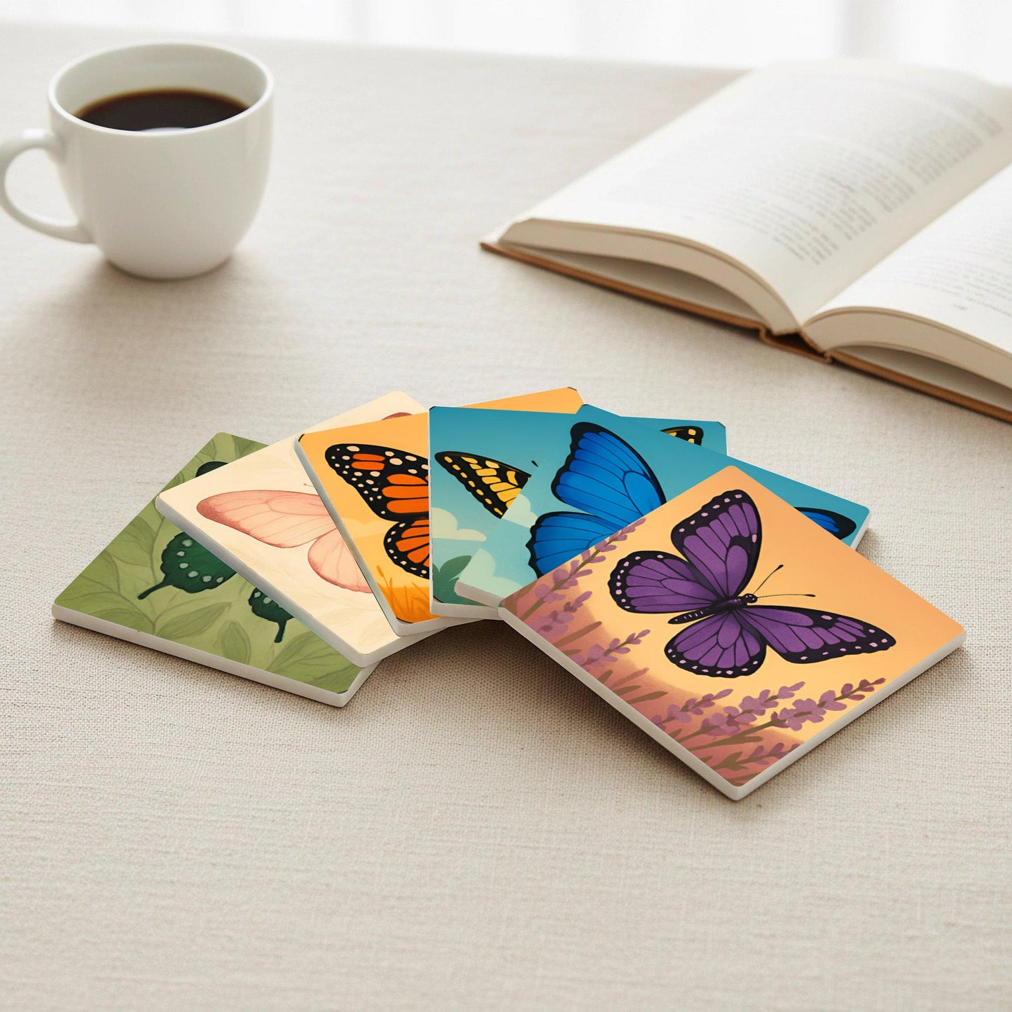 Posavasos Diseño de mariposas / Posavasos de azulejos inspirados en la naturalez