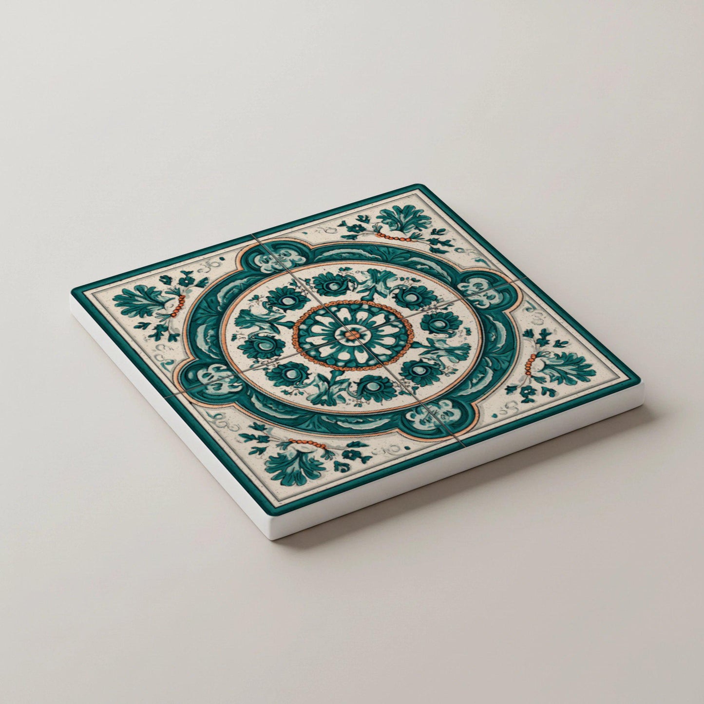 Medallón asiático / Juego de posavasos de azulejos orientales / Decora — Ceramic Coaster Set · Geometric & Deco