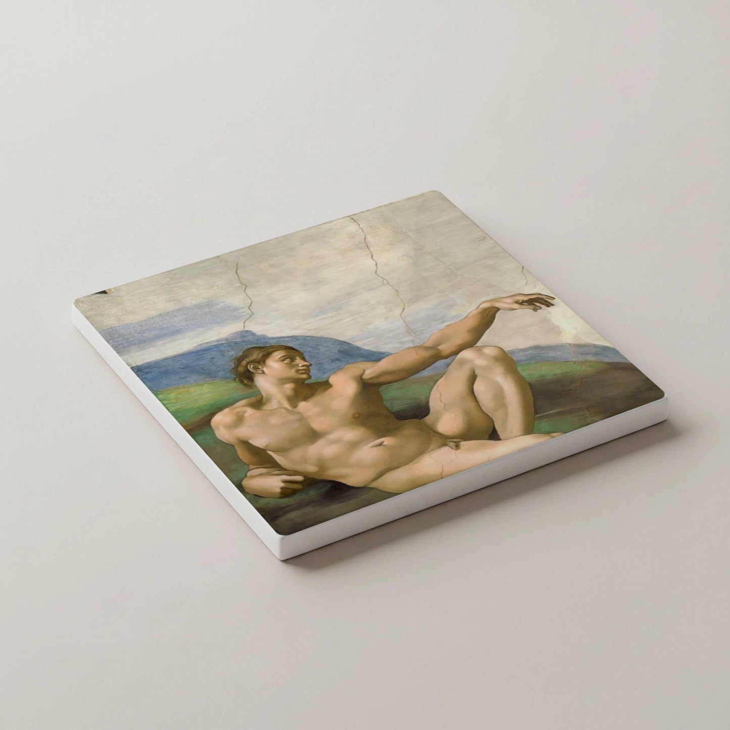 Posavasos "La Creación de Adán" de Miguel Ángel, decoración de mesa de arte rena