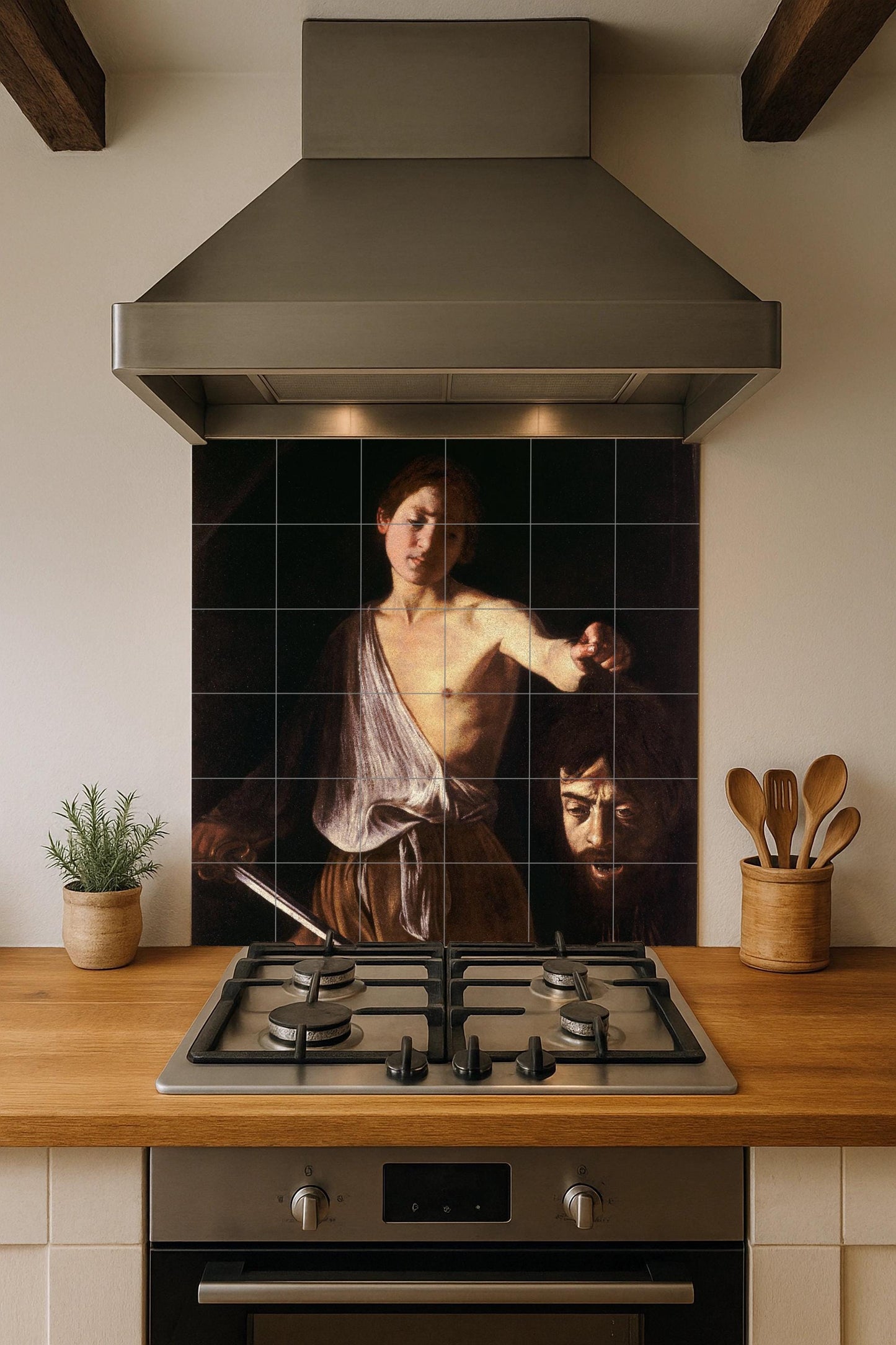 David mit die cabeza von Goliat von Caravaggio — Fliesen-Wandbild aus Keramik · Ornamentales Wandpaneel