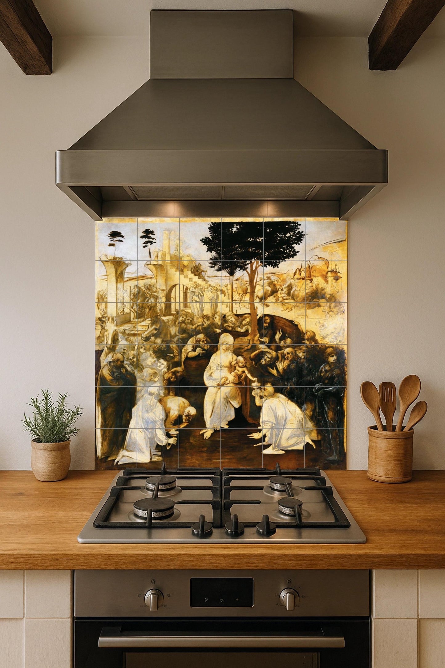 Adoration des Mages de Léonard de Vinci — Fresque à Motifs Décoratifs, Art Mural en Céramique