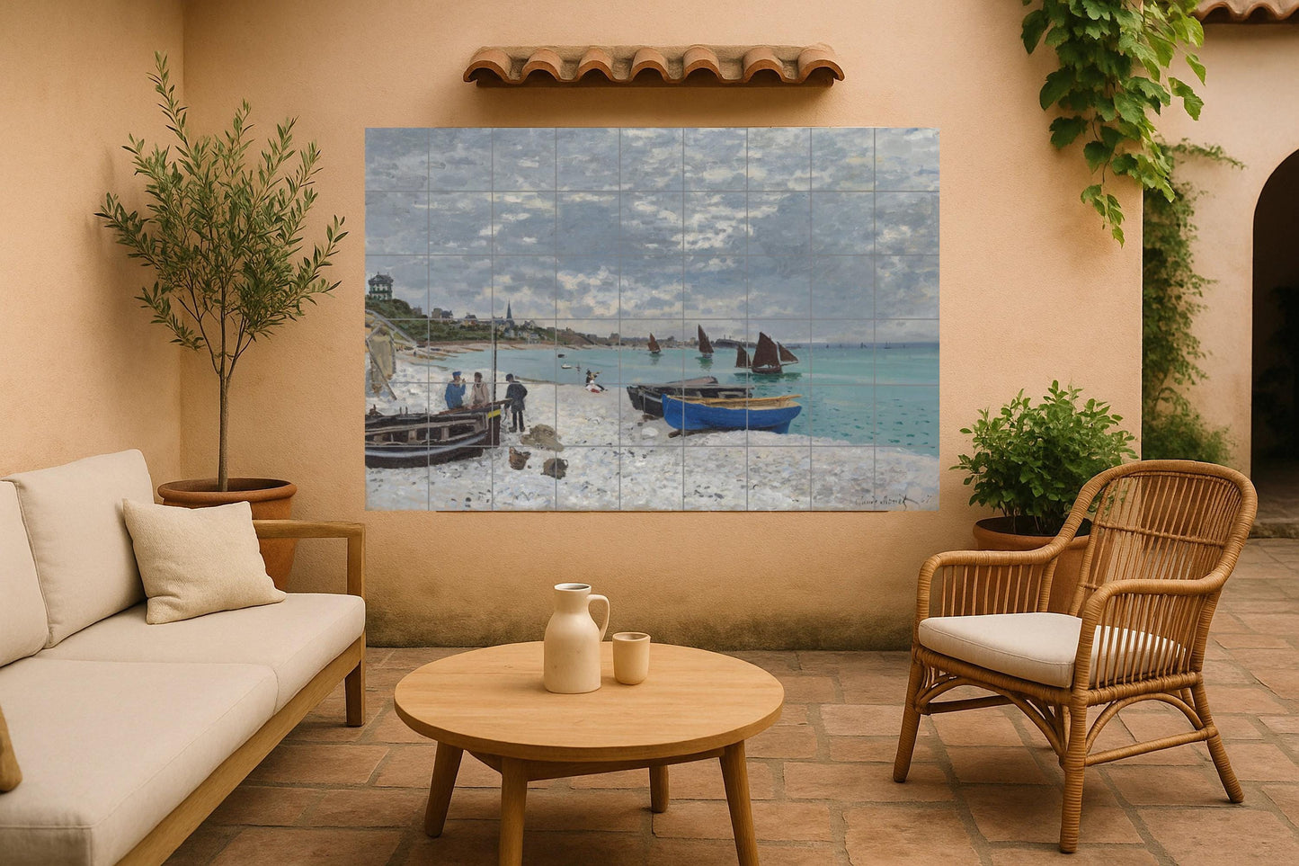 In die Strand von Sainte Adresse · Keramik-Wandbild — Volkskunst-Dekor