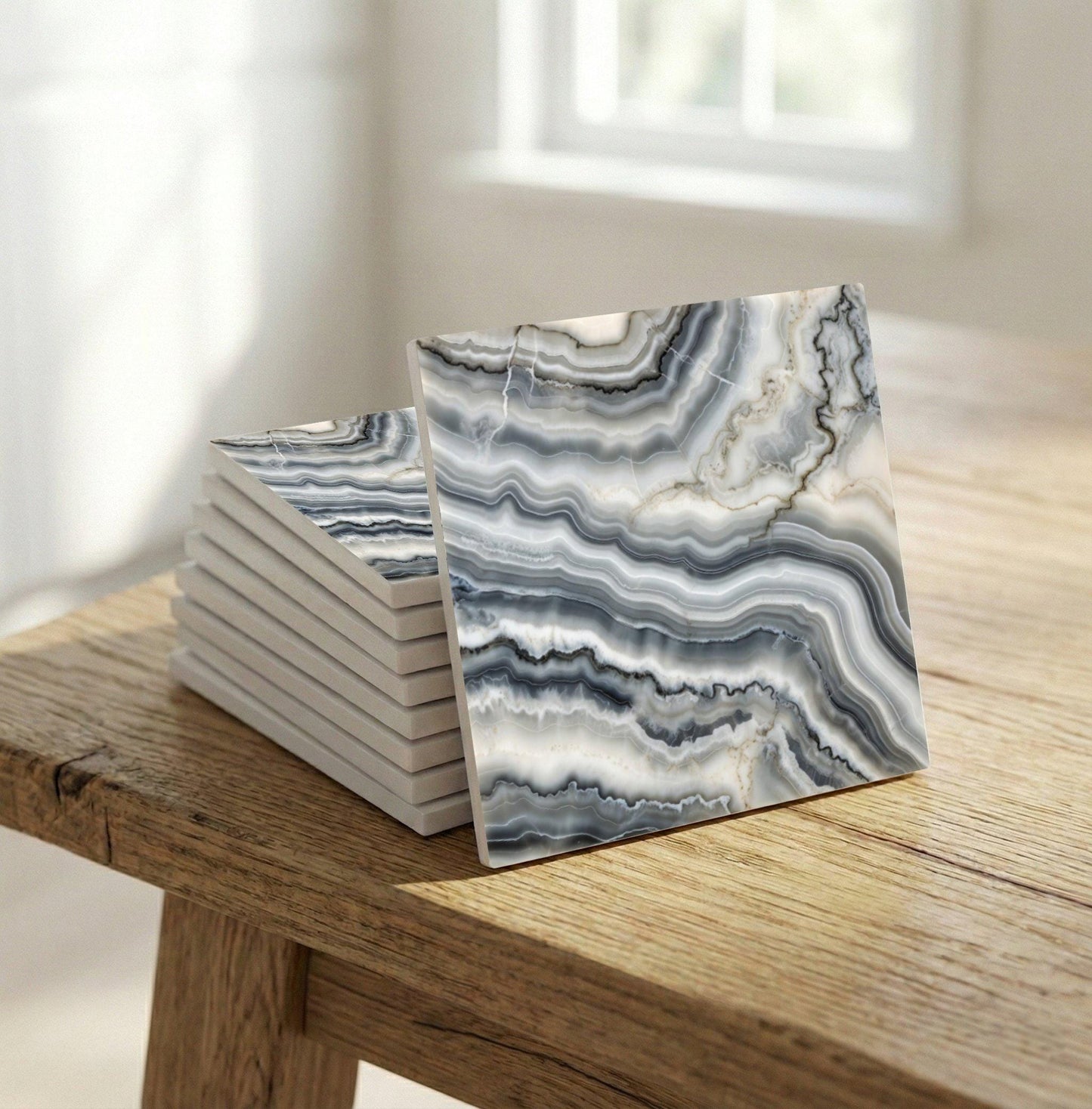 Ceramic Tile Grey Agate Effect — Vintage-Style Ornament